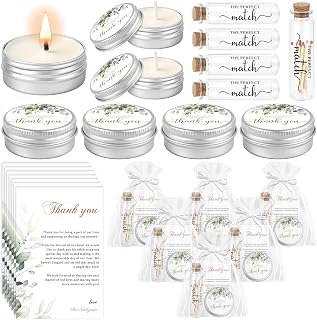 50 Sets Wedding Party Favors for Guests Bulk Scented Candles Empty Matches Jars with Cork Top Thank You Cards and Organza Bags for Wedding Bridal Shower Party Souvenir