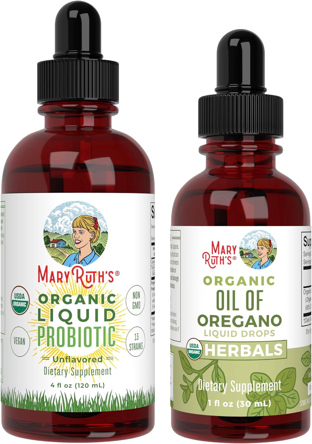 MaryRuth's Probiotic (Unflavored) & Oil of Oregano Drops| USDA Organic, Clean Label Project Verified® | Vegan, Non-GMO, Sugar-Free | Immune Support, Antioxidant & Digestive Health
