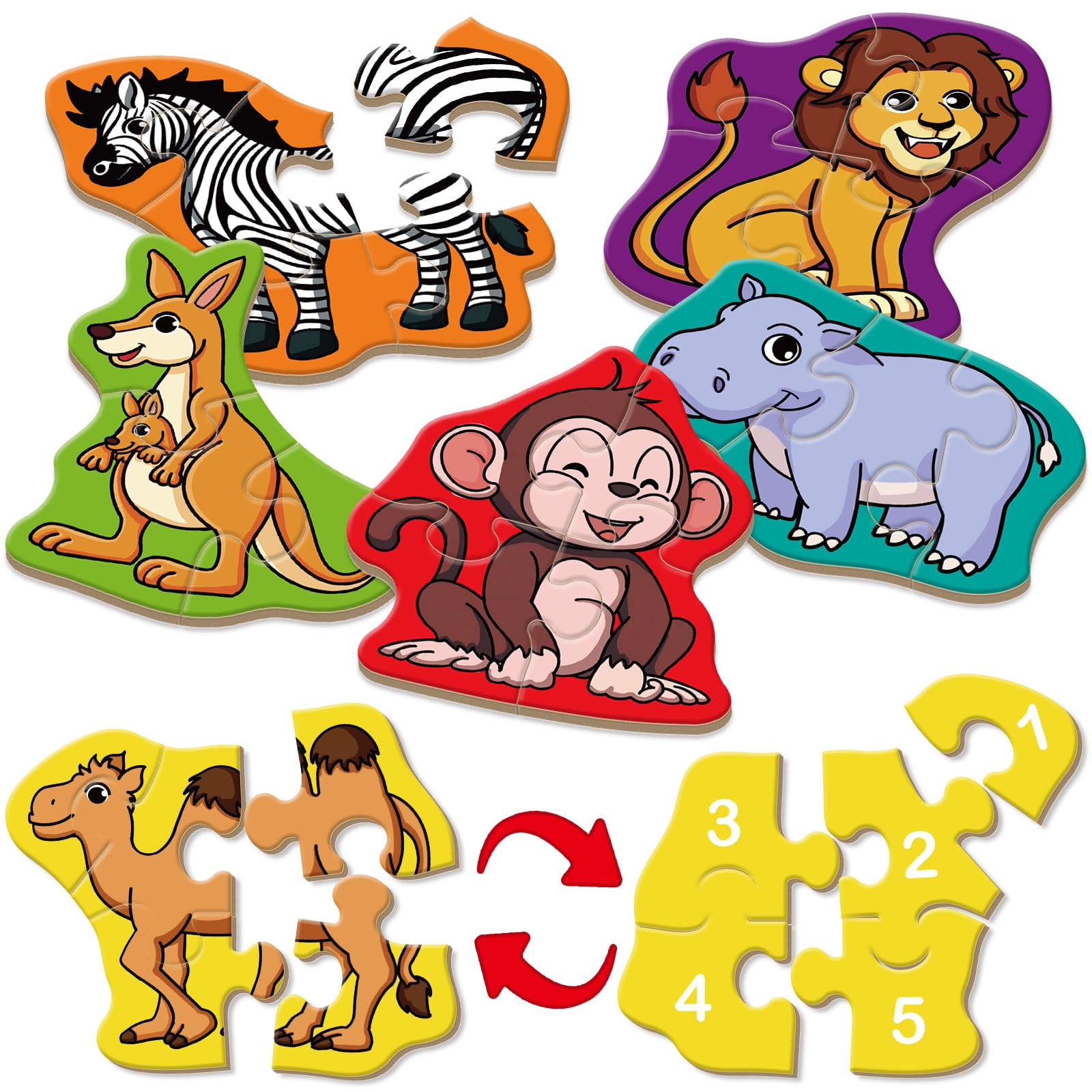 Broytain Wild Animal Puzzles for Kids Aged 3+,Shaped Puzzles for Beginners,3 Year Old Montessori Toys,Educational Activity for Toddlers,Preschool Learning Game for Boys Girls