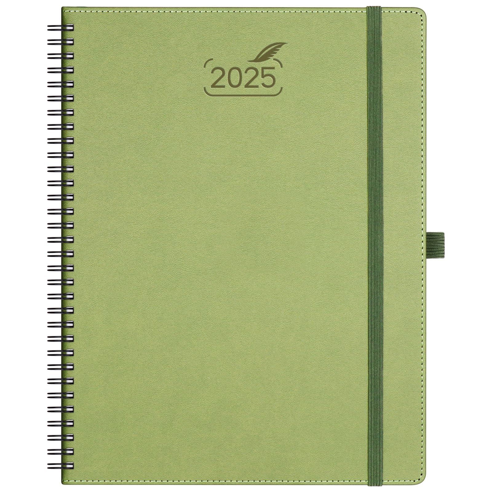 BEZEND Agenda 2025 A4, vista semanal, espiral, 28,5 x 21,5 cm, agenda semanal vertical grande con papel de 100 g/m² y pestaña mensual, agenda de citas 25 con tapa blanda de cuero vegano, color kiwi