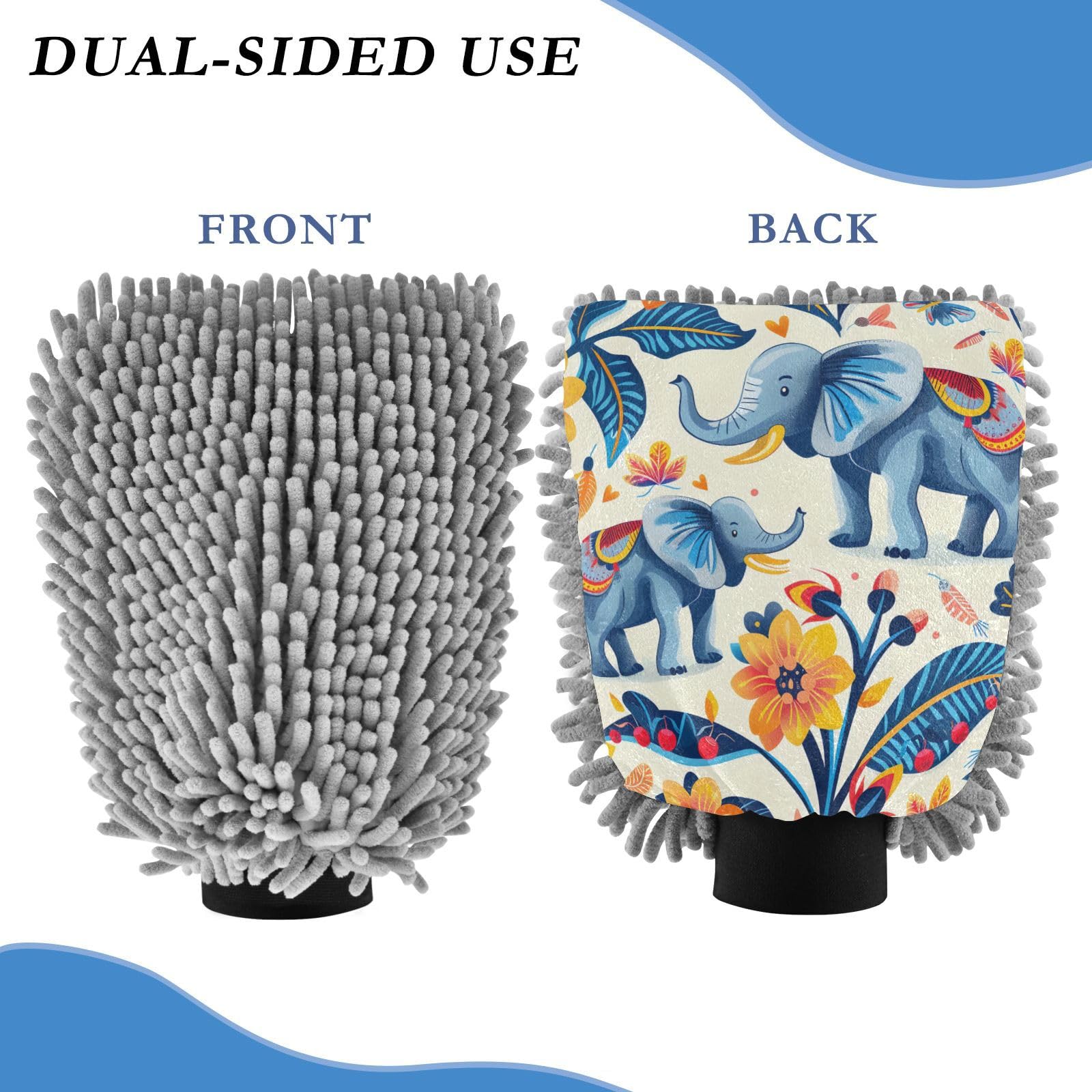 IOACIY Absorbent Microfiber Car Wash Drying Mitts, 2 Pack, Scratch-Free & Lint-Free, Rich Foam, Highly Absorbent, Double Sided, Wash Mitt Perfect for Car Washing, M, Elephant (14)