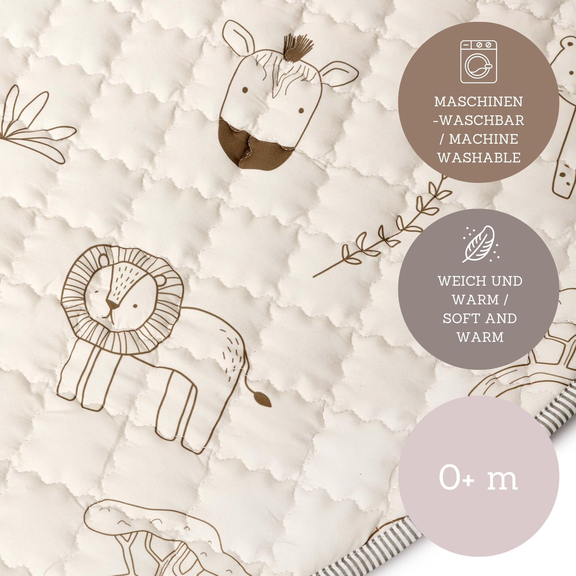 Hakuna Matte Grande Tappeto morbido bambini Imbottito 150 cm - Tappeto Giochi bambini Spesso 1,5 cm Design Animales de safari - Tappeto neonato con Supporto Antiscivolo per Gattonare, Giocare