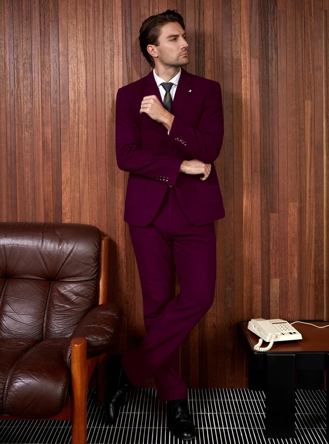 WULFUL Men’s Slim Fit Suit One Button 3-Piece Blazer Dress Business Wedding... - Picture 92 of 257