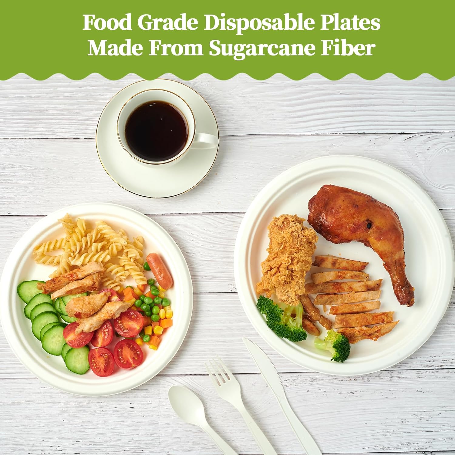 ECOLipak 120 Pack Compostable Paper Plates, 9 inch and 7 inch Heavy Duty Disposable Paper Plates, Eco friendly Sugarcane Biodegradable for Party Dinner Birthday - Image 7