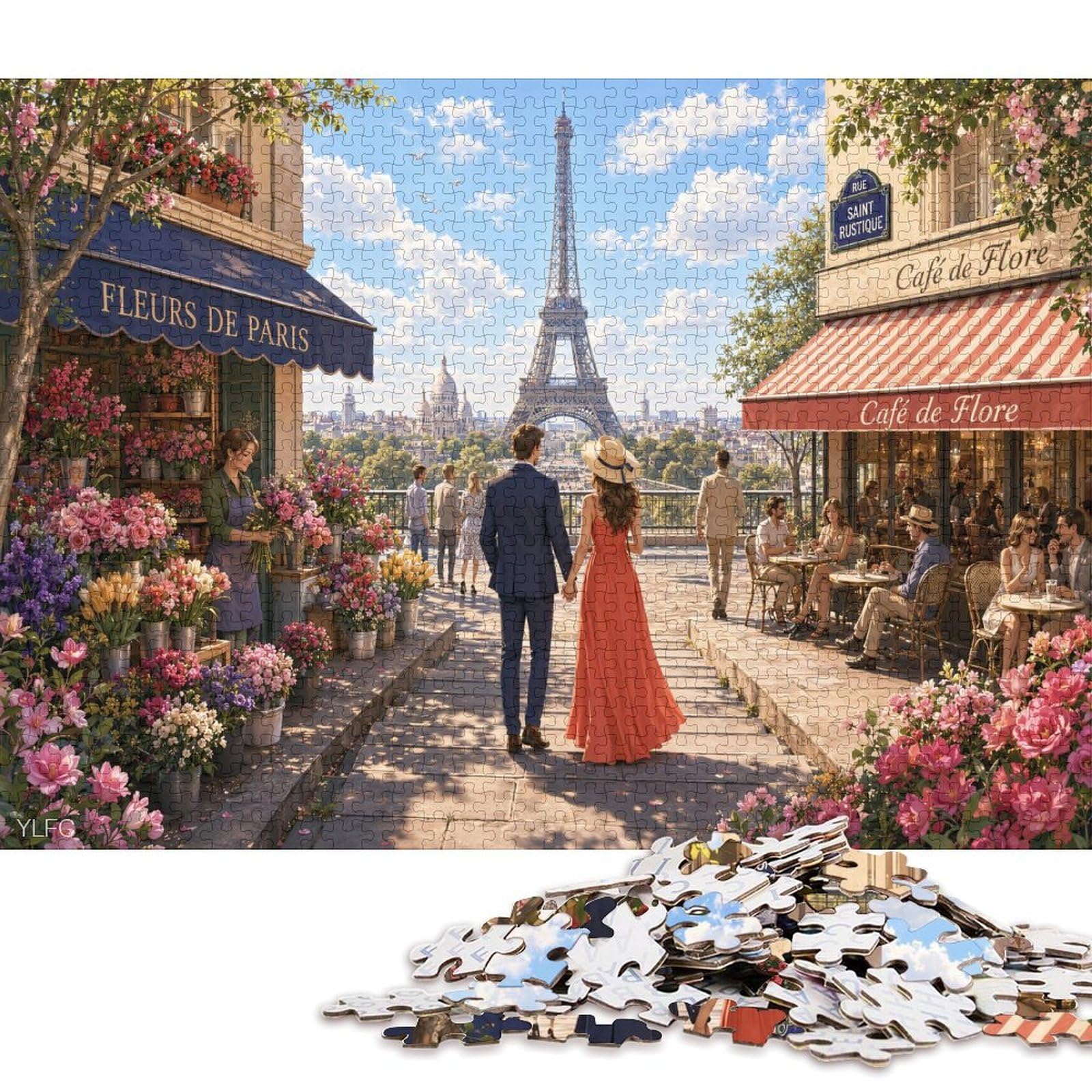 Paris Eiffel Tower Streetscape 300 Piece Wooden Jigsaw Puzzle,Wood,Adults & Kids 14+,Impossible Challenge,Educational Toy,Home Wall Decor,Gift Idea,Stress Relief (40x28cm)