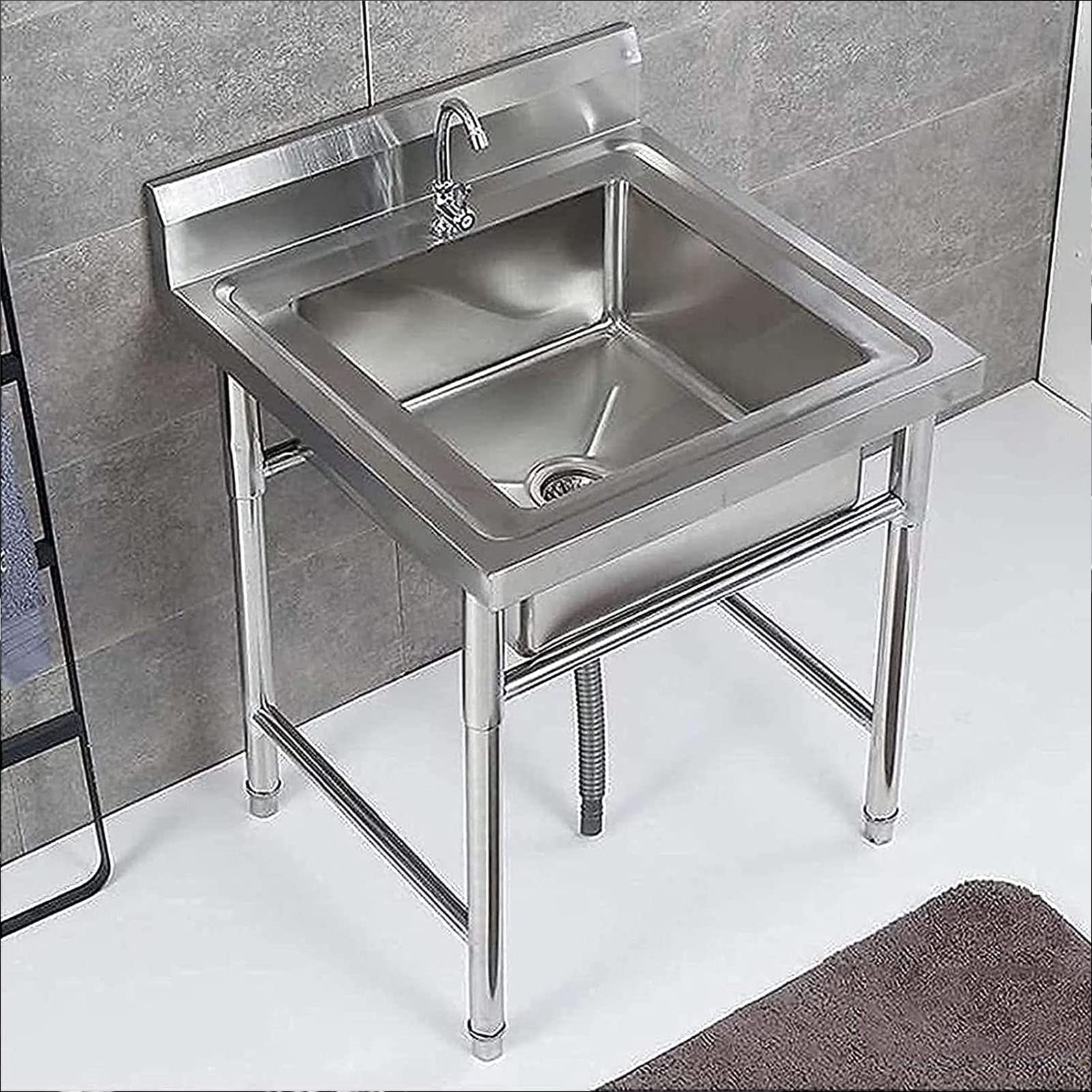 LMYSXAOZ Utility Sink Free Standing Single Bowl Kitchen with Faucet Drain Laundry Tub Prep for Garden Backyard Garage Outdoor