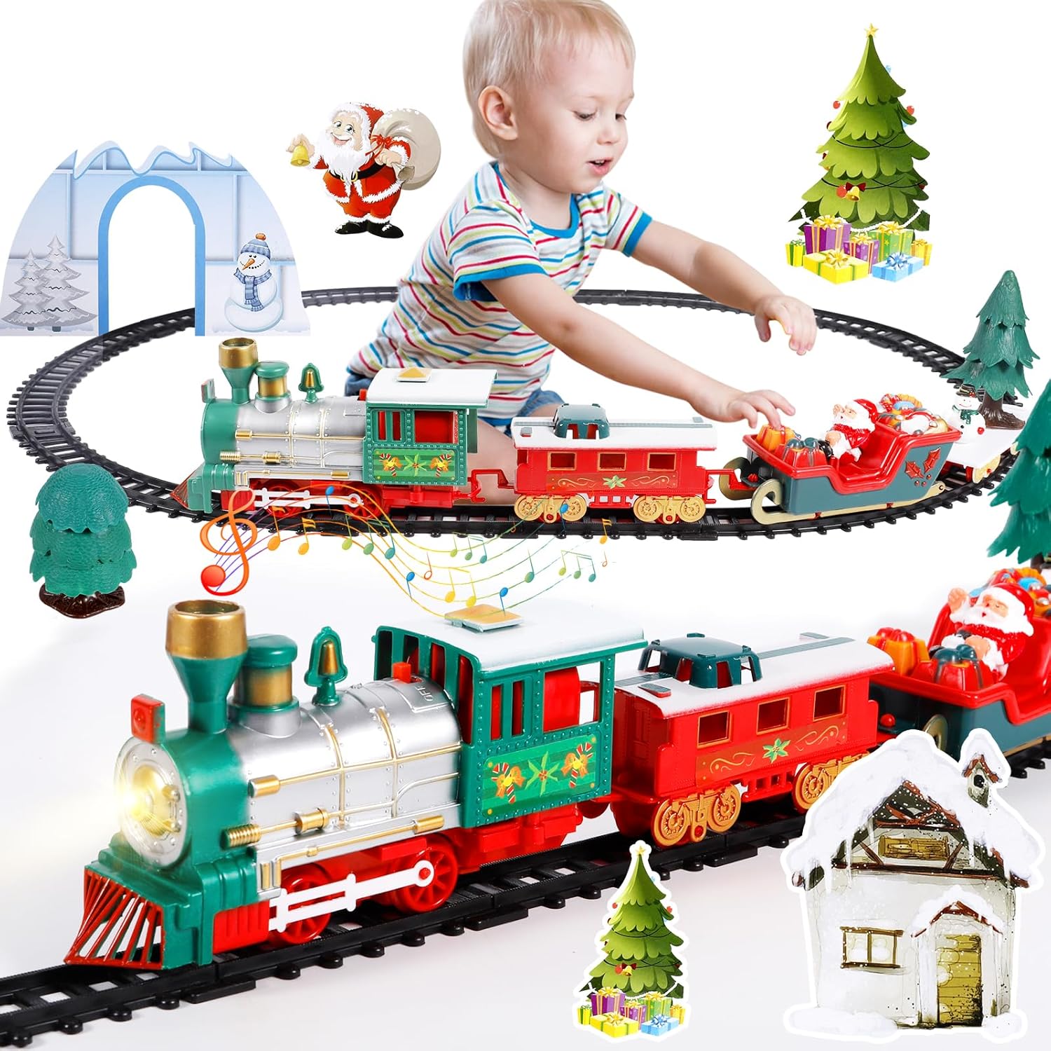 AQXONG Kit Train de No?�l pour Enfants, Train de Jouets de No?�l Aliment?� par Batterie pour 