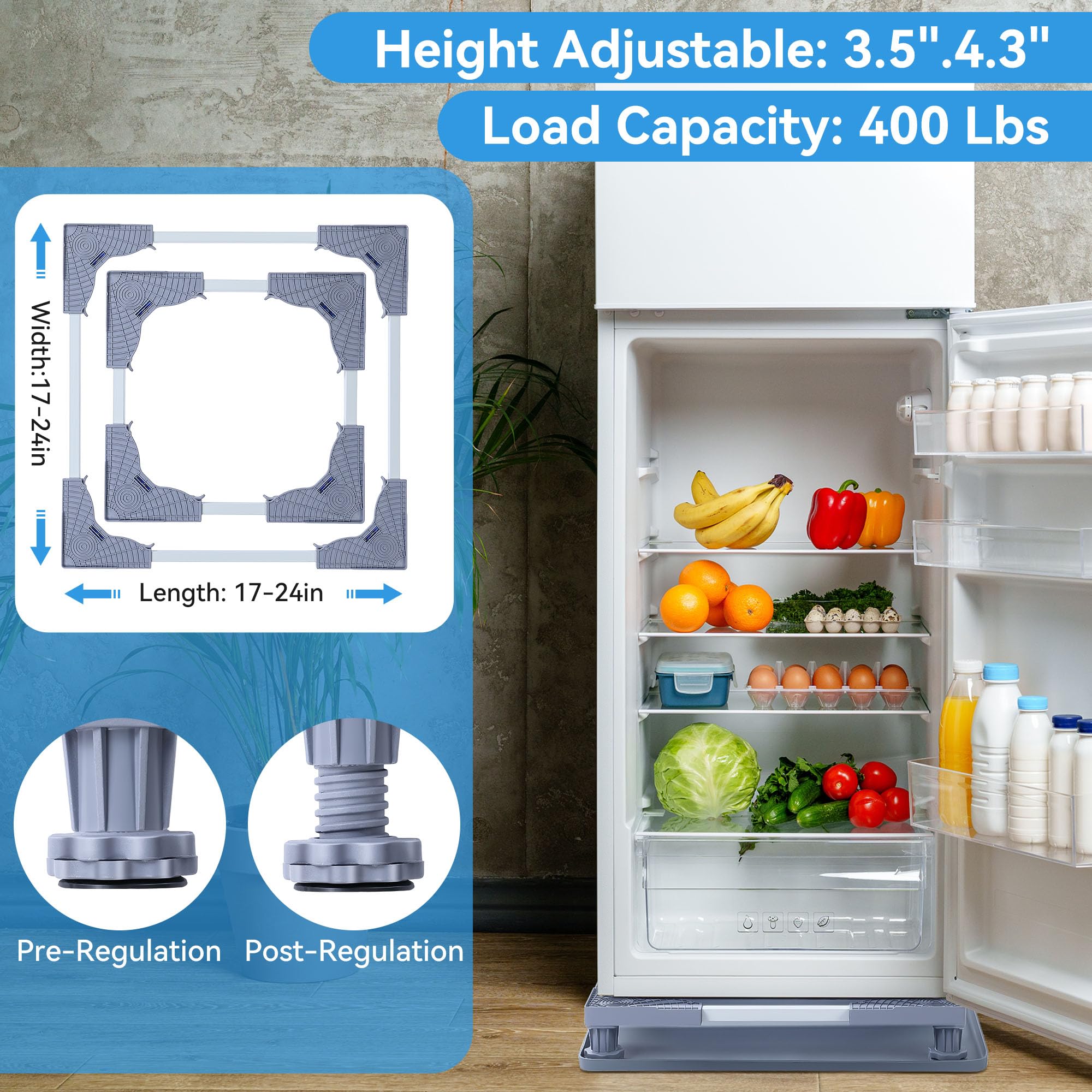 Mini Fridge Stand With Silicone Drip Tray, Adjustable 24''x24'' Refrigerator Stand