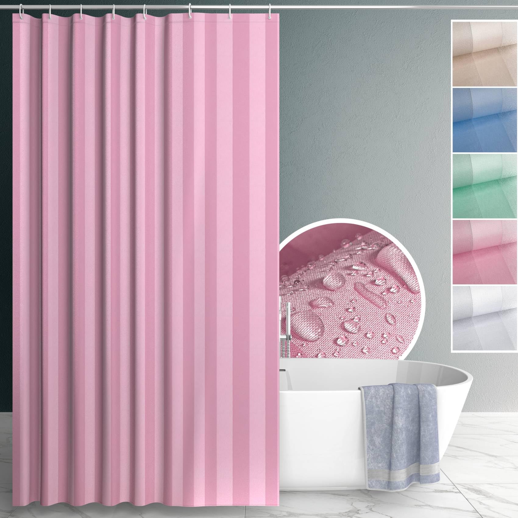 ANRO Tenda da doccia Rosa - poliestere impermeabile, lavabile, antimuffa, con anelli - 240 x 200 cm