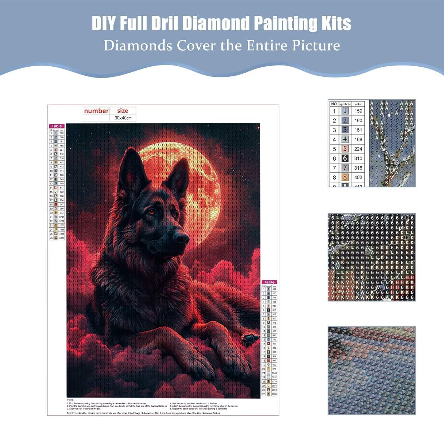Hyupuanj Zestaw do malowania diamentami 5D DIY Dog Moon, 91 x 122 cm h-325