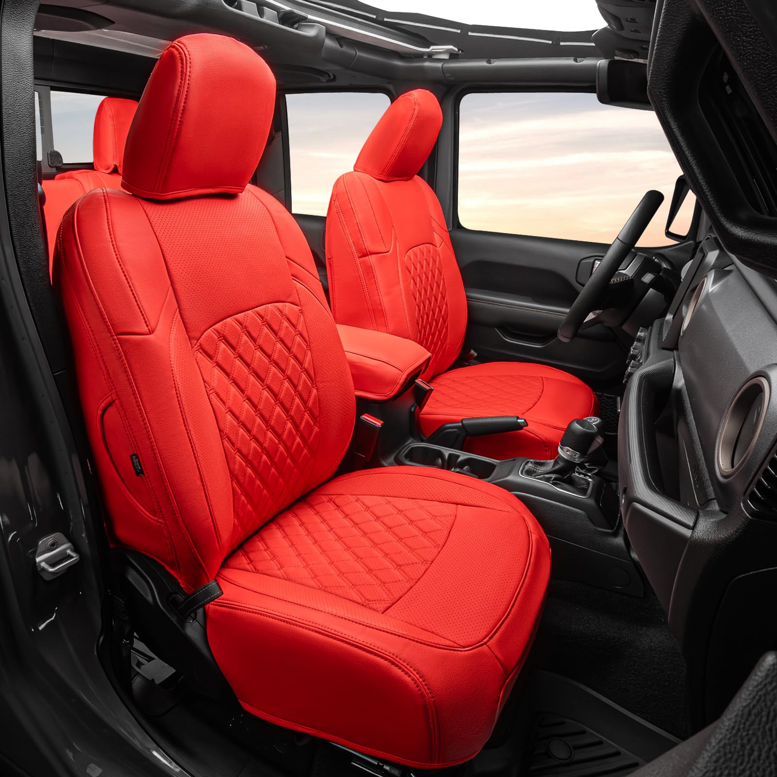 GIANT PANDA Customized Fit Gladiator Seat Covers for Jeep Gladiator JT Sport Rubicon Mojave Willys Freedom 2020 2021 2022 2023 2024 2025 Without Rear Cup Holder,Faux Leather - (Red)