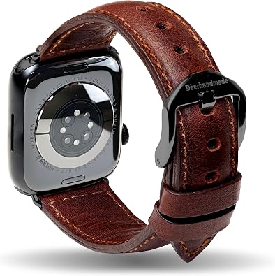 Top Grain Genuine Leather Bands Compatible with Apple Watch Band 42 mm Series 32 1 44mm 45mm 46mm 49mm for Men & Women, Replacement Strap for iWatch Ultra, Ultra 2, SE2, SE, Series 11 10 9 8 7 6 5 4 3 Classic Dark Brown Black Edition, Silver