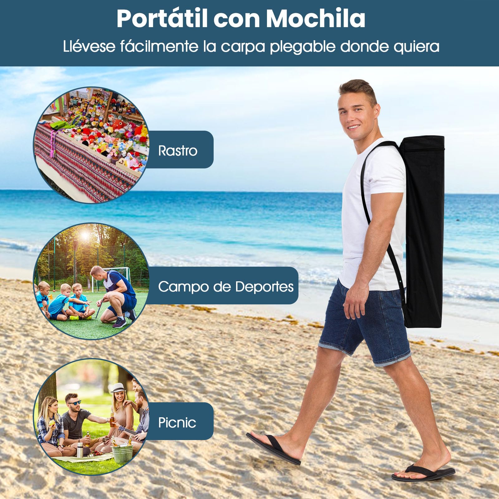 GOPLUS Carpa Plegable 3x3 M, Cenador Pop-up con 1 Pared Lateral, Protección Solar, 4 Clavos, Marco de Metal, Bolsa de Transporte, Refugio Portátil para Acampadas, Picnic (Blanca, 300x300x262 cm)