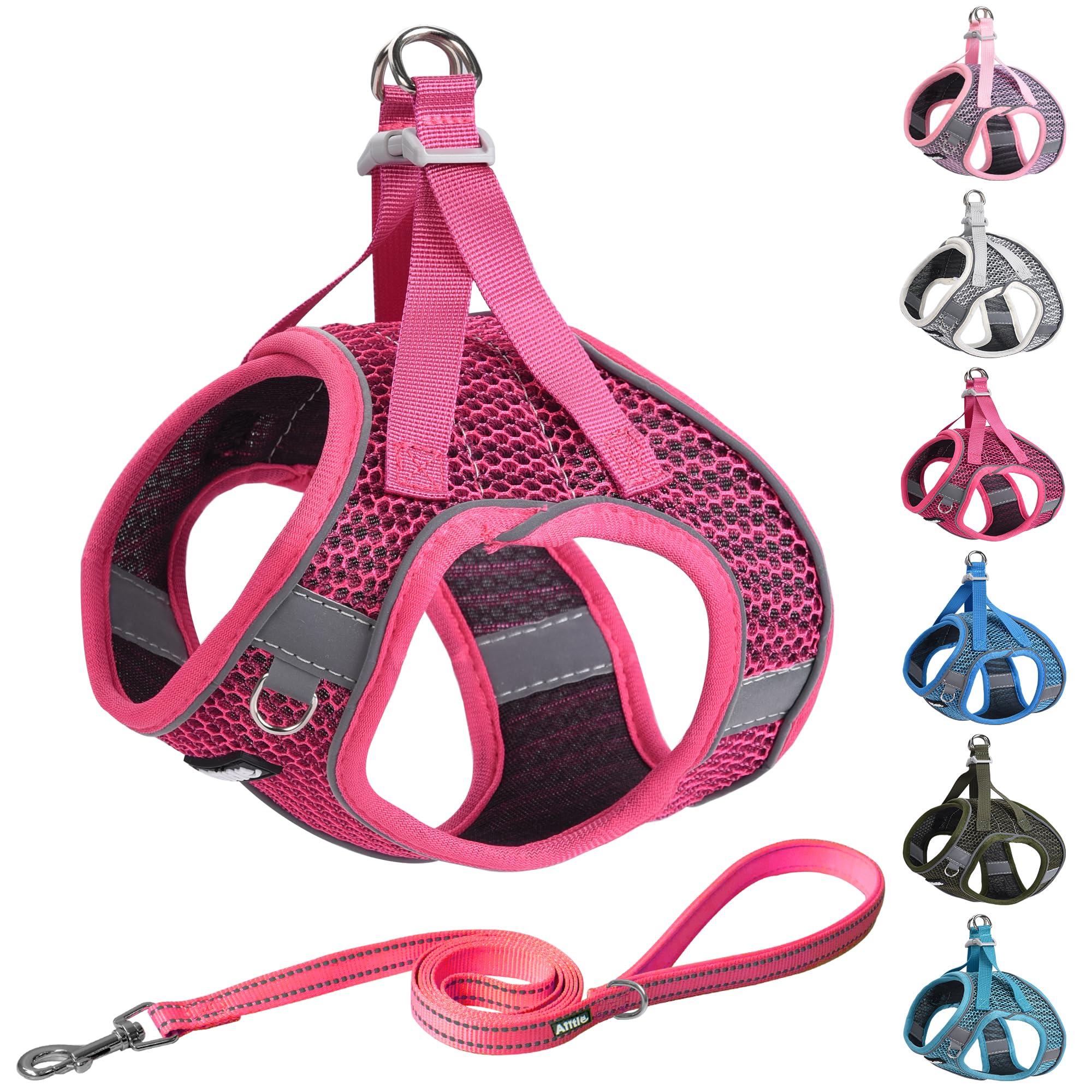 AIITLE Puppy Harness for Small Dogs - Lightweight Air Mesh Puppy Harness - Step in Dog Harness with A Leash - No Pull & No Choke Padded Vest- Reflective Dog Harness for Small Dogs Cats Hot Pink XXS