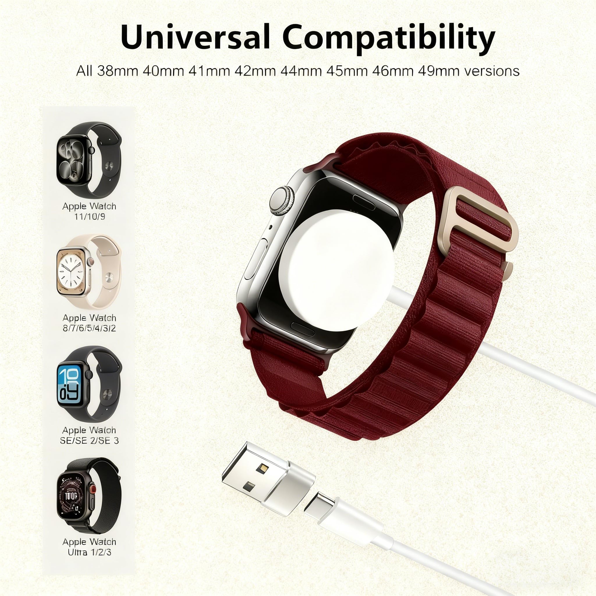 Kabel do szybkiego ładowania do zegarka Apple Watch, 2 sztuki, 2 sztuki, do iWatch Series 11/10/9/8/7/6/5/4/3/2/SE/Ultra, magnetyczna stacja ładująca USB C, ładowarka do iWatch Charger