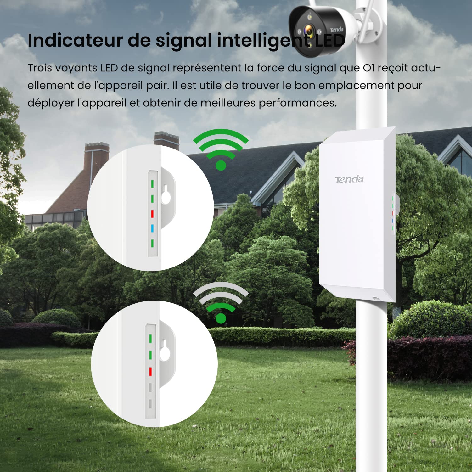 Tenda O1 Point d'Accès Extérieur Wi-FI 2.4GHz 300Mbps, Outdoor Point d'accès avec 8dbi Directional Antenna, 500m Transmission Range, Auto-Bridging, Waterproof