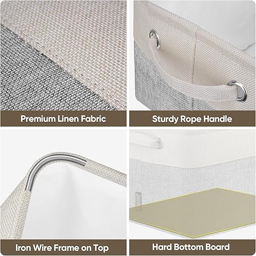 Miniatura 8 de BALEINE Paquete de 4 contenedores de almacenamiento de tela para estantes, cestas de almacenamiento de lino para organizar, contenedores decorativos