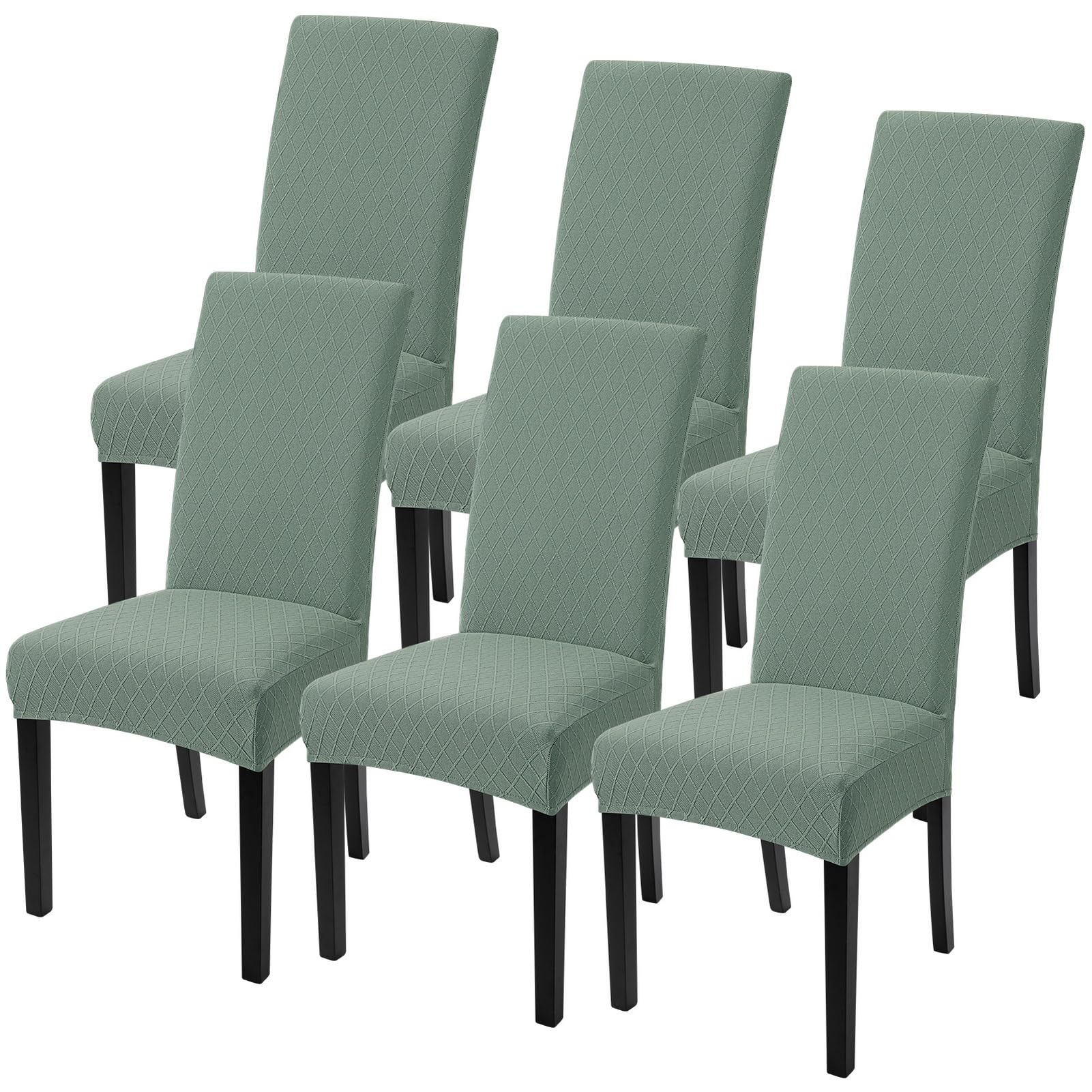 SearchI Dining Room Chair Covers Set of 6, Stretch Jacquard Parsons Chair Slipcovers Removable Washable Kitchen Chair Protector Cover for Dining Room, Hotel, Ceremony (Sage Green Rhombus)