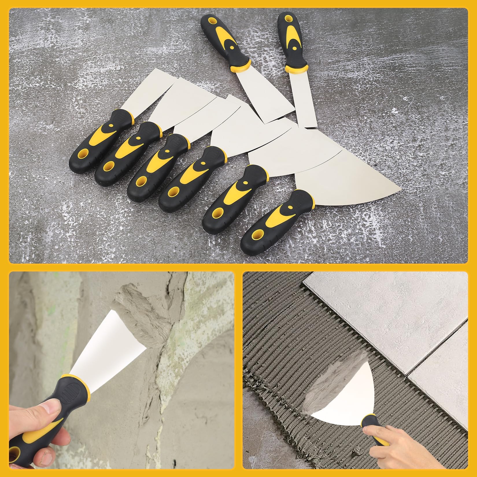 8 szt. Wszechstronnych szpachli masowych, 2.5/3.8/5.1/6.3/7.6/10.2/12.7/15.2 cm, szpachla budowlana, szpachle do zdejmowania tapet do ścierania ścian
