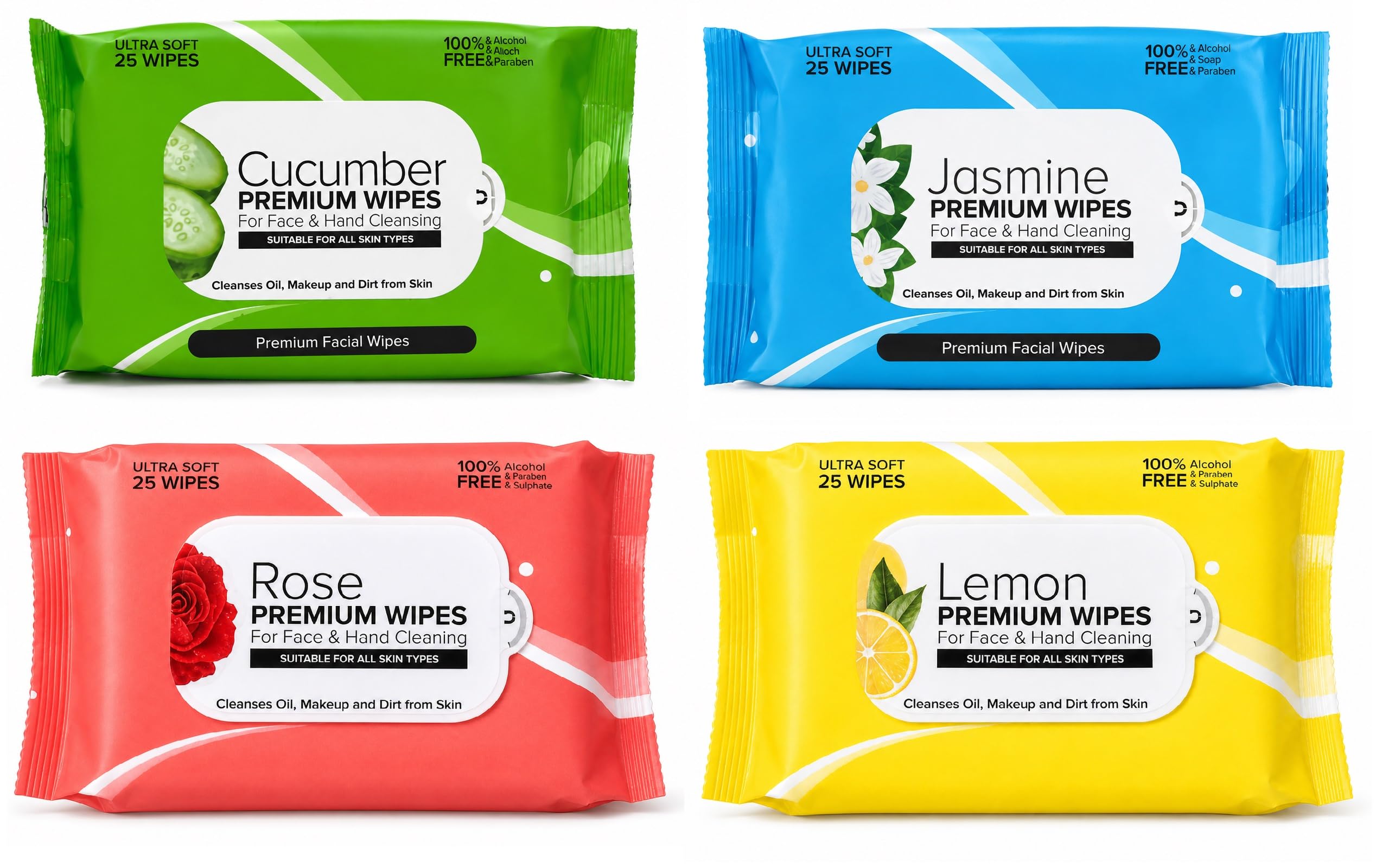 Ultra Soft Wet Wipes Rose Jasmine Lemon Cucumber Facial Cleansing Wipes Makeup Remover Alcohol Free Paraben Free Face and Hand Cleaning 100 Pulls Pack of 4-image-40