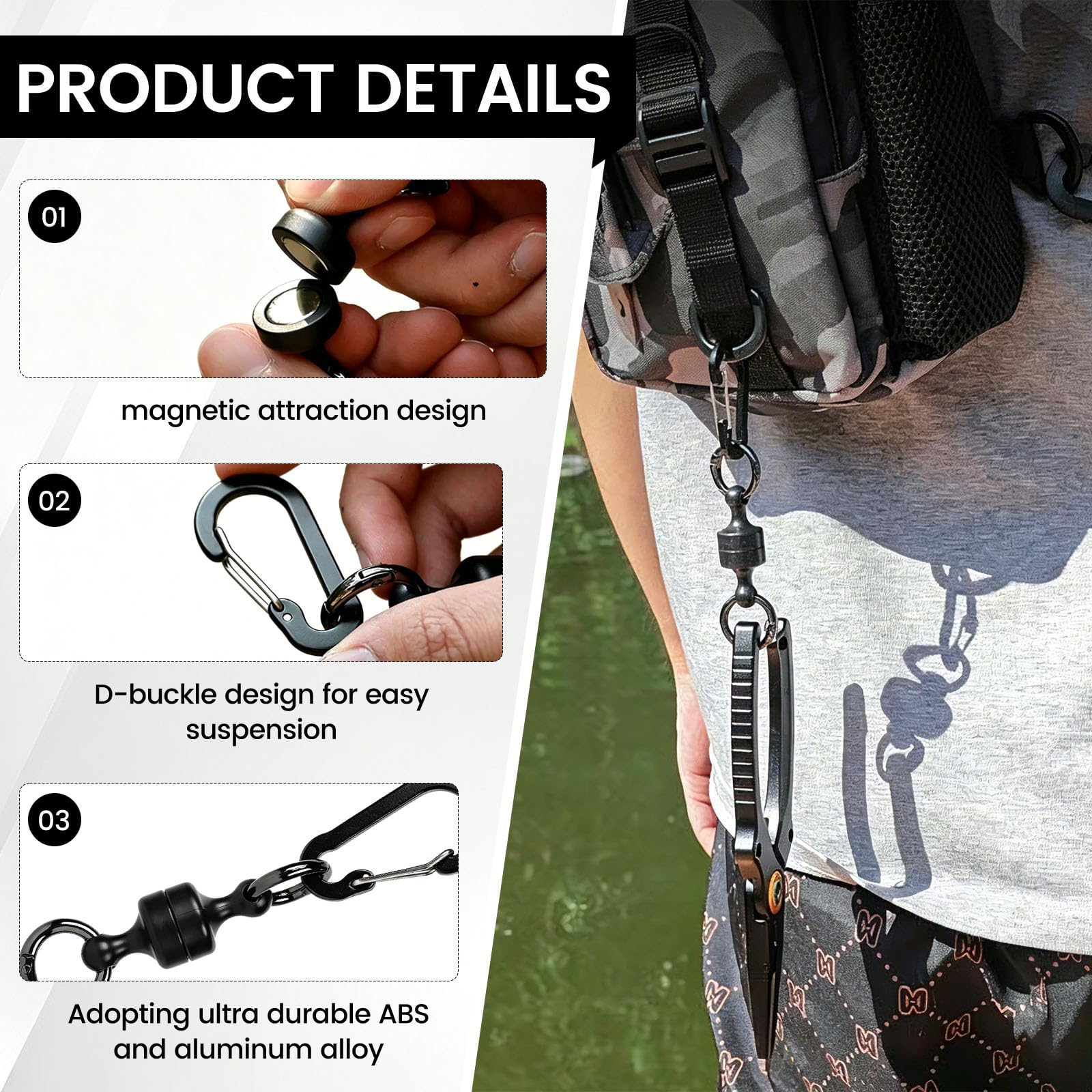 3 Piezas Clip Magnético para Pesca con Mosca, Llavero Magnético de Liberación Rápida, Hebilla Magnética Resistente para Camping, Senderismo, Bolsa, Cinturón y Equipos de Pesca