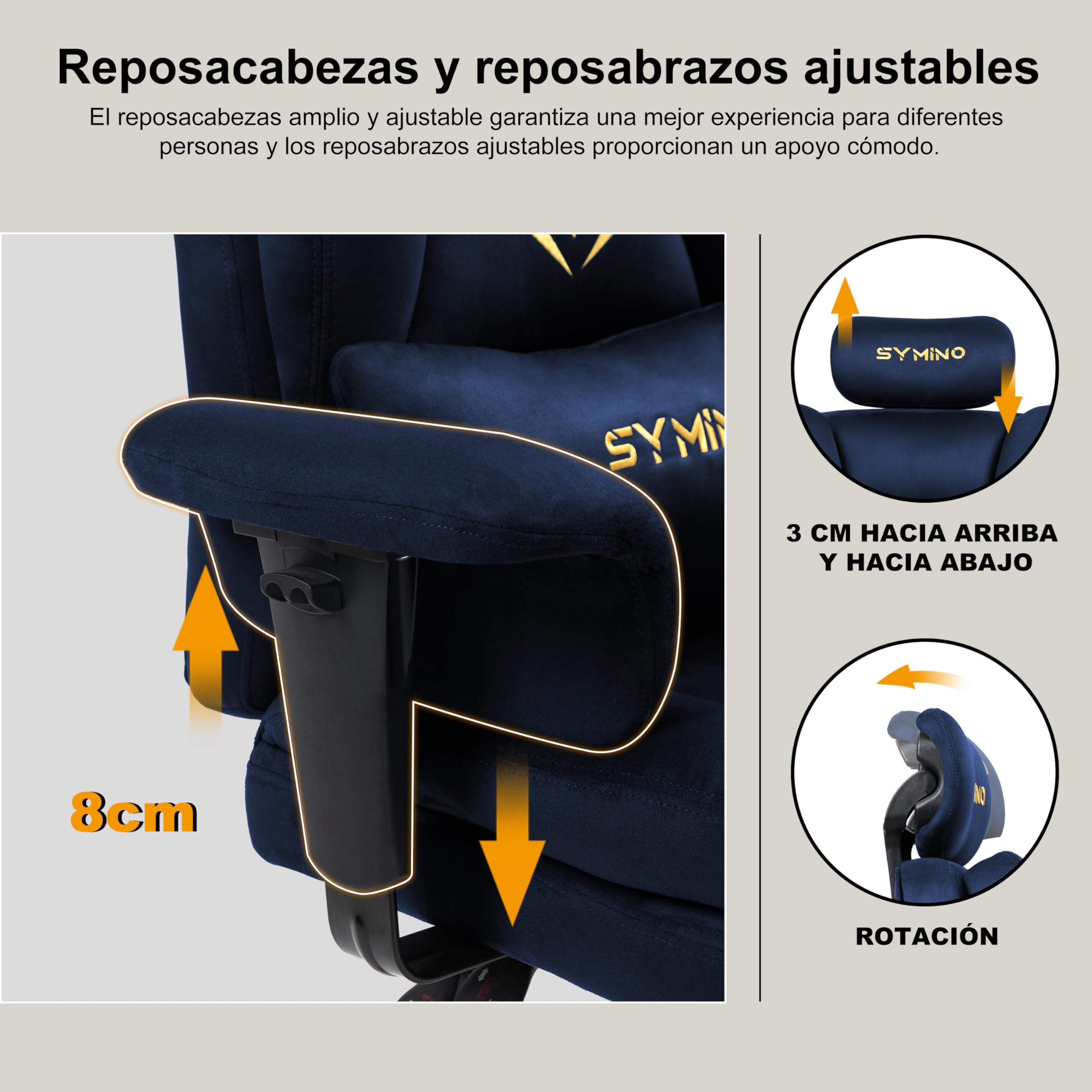 Symino Sedia direzionale da ufficio, ergonomica, in finta pelle scamosciata, con funzione basculante, regolabile in altezza, 130 kg, blu scuro
