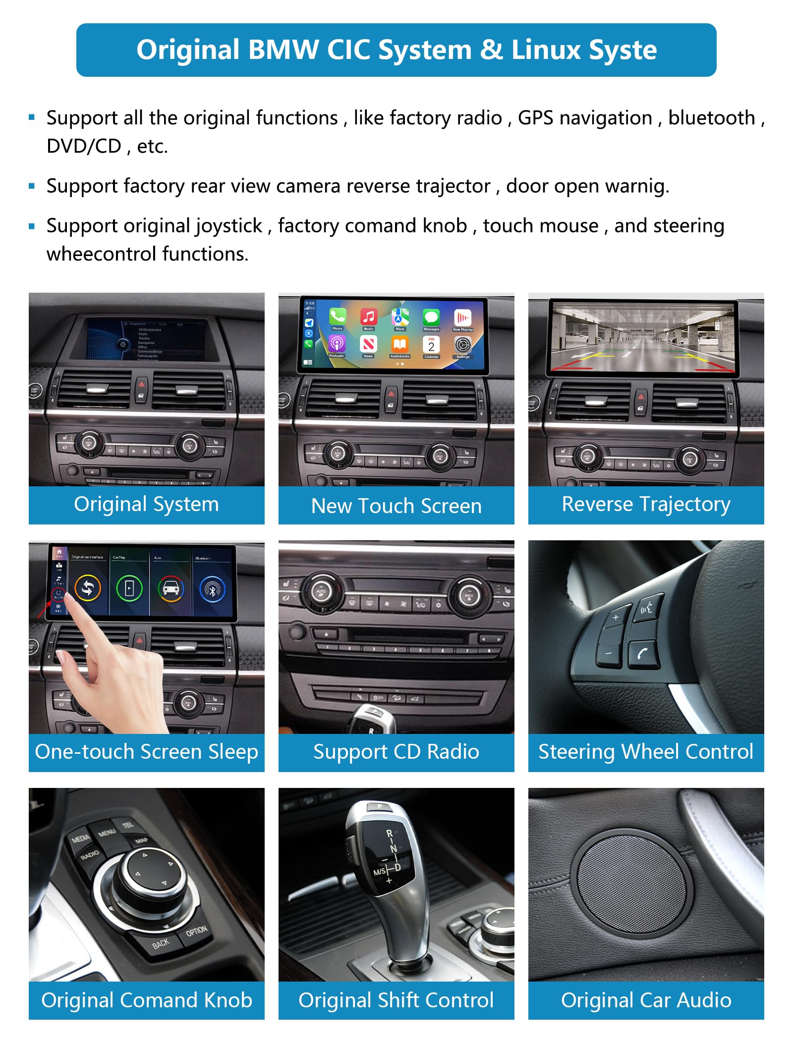 12,3-calowy ekran dotykowy radia samochodowego do BMW X5/X6 E70 E71 2011-2013 z systemem CIC, obsługa Apple Carplay/Android Auto/Mirrorlink/nawigacji GPS