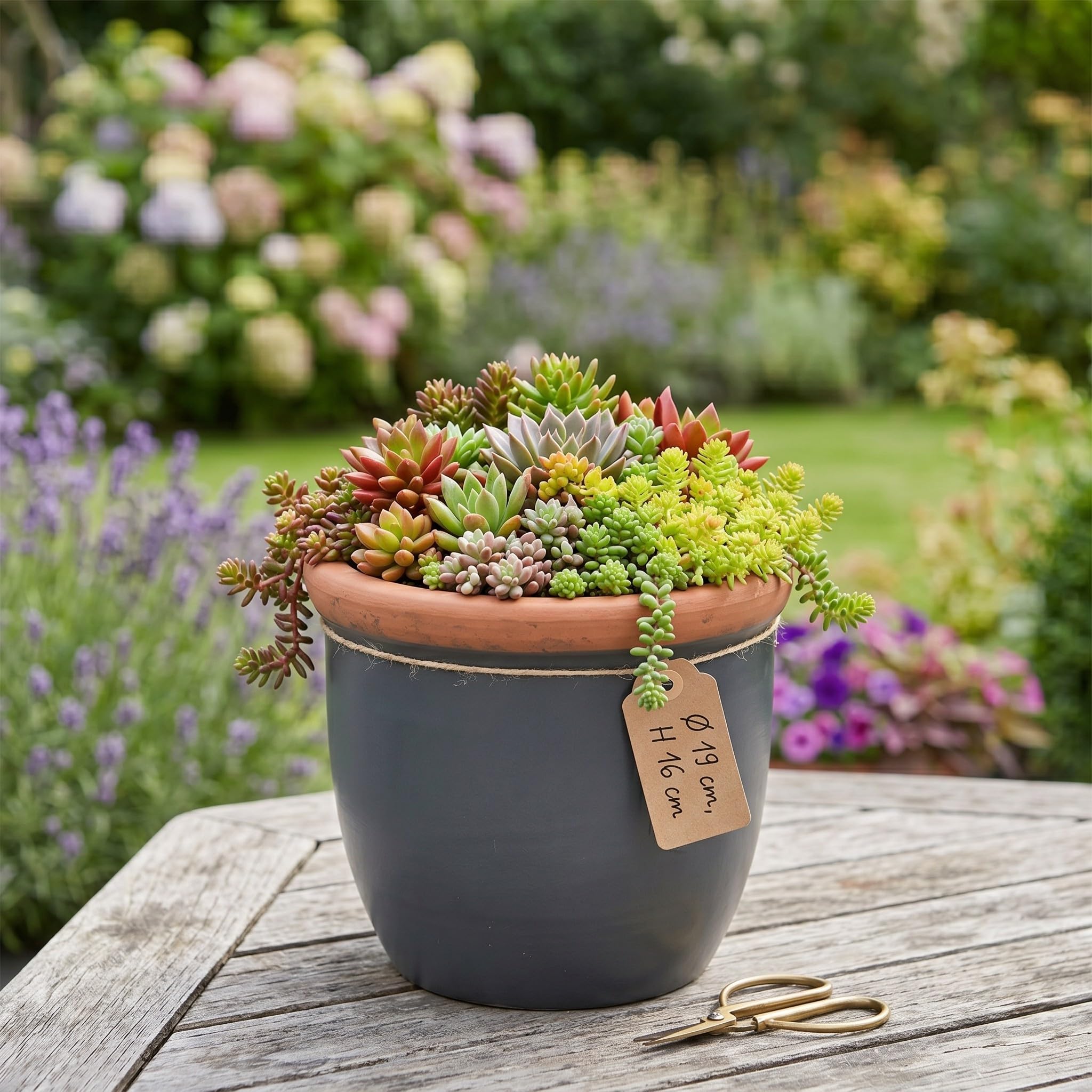 Pot de fleurs en céramique de qualité supérieure pour extérieur et jardin - Résistant au gel avec trou de fond - Fabriqué à la main - Durable et résistant aux intempéries - Anthracite - 36 cm x 28 cm