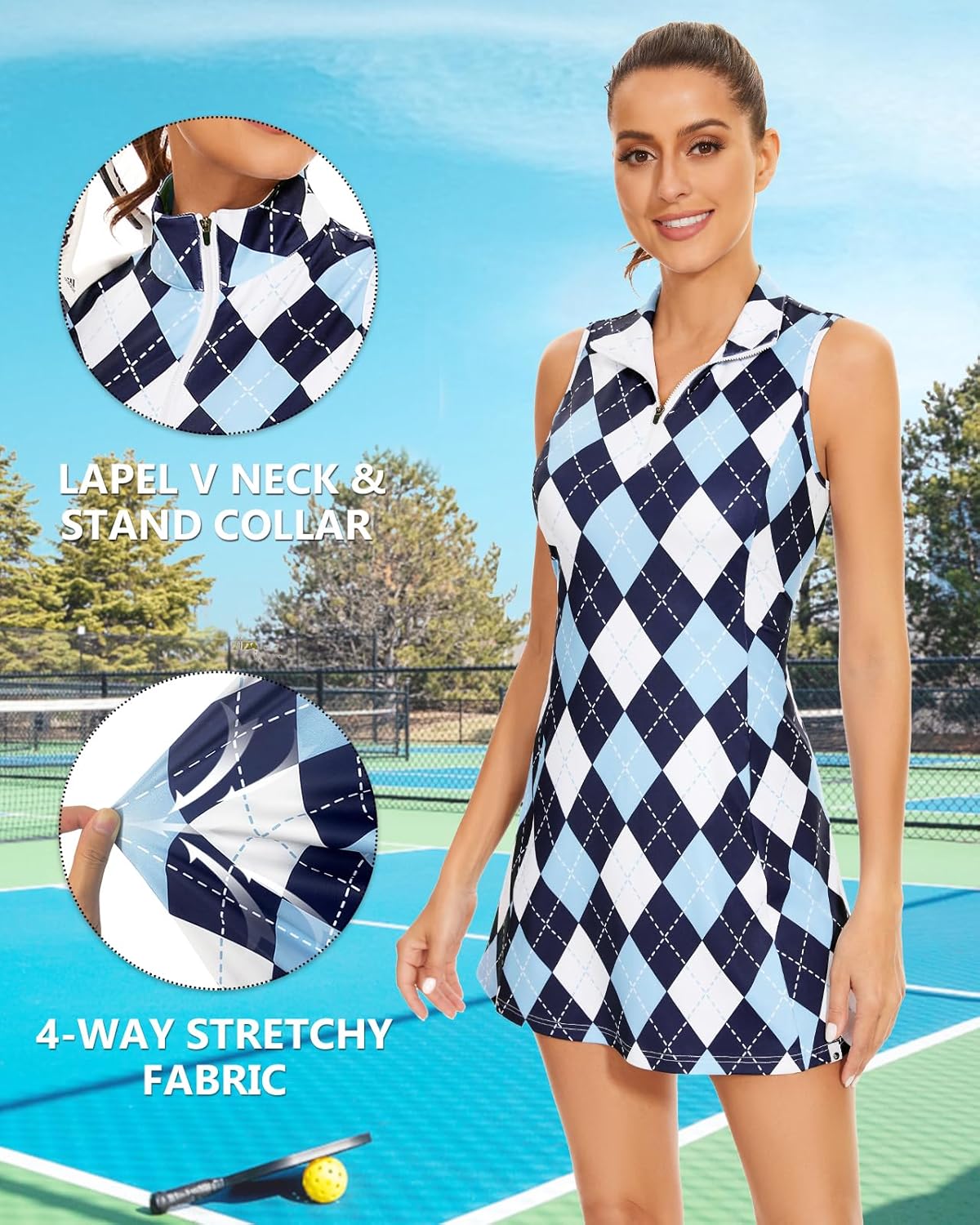 Soneven Women’s Tennis Dress Racerback Sleeveless Golf Dresses with Shorts and Pockets V Neck Workout Athletic Dresses - Image 3