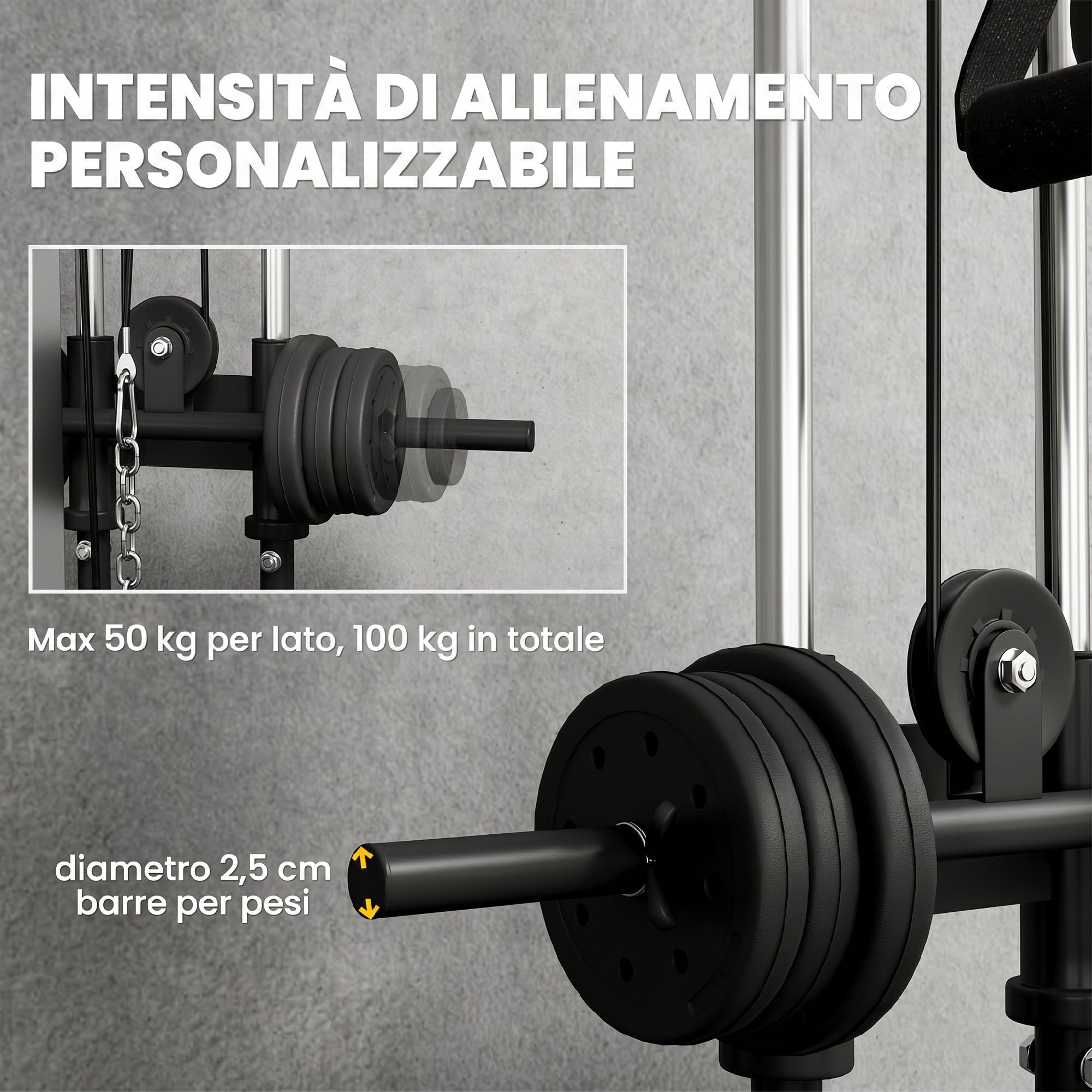 SPORTNOW Lat Machine da Parete con Pulegge Regolabili 15 Livelli Nero