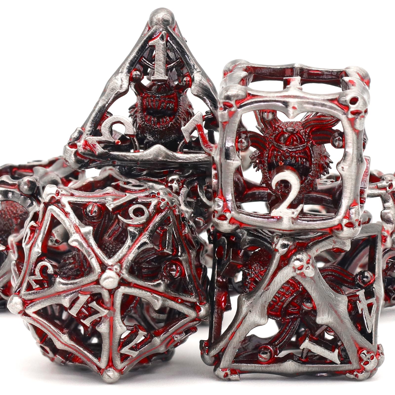 ZHOORQI DND - Juego de dados Beholder, troquel poliédrico de ojo de dragón (rojo sangre) | Dados de metal para Dungeons and Dragons TTRPG, 7 piezas/juego de dados geniales 3D Eye Monster DM