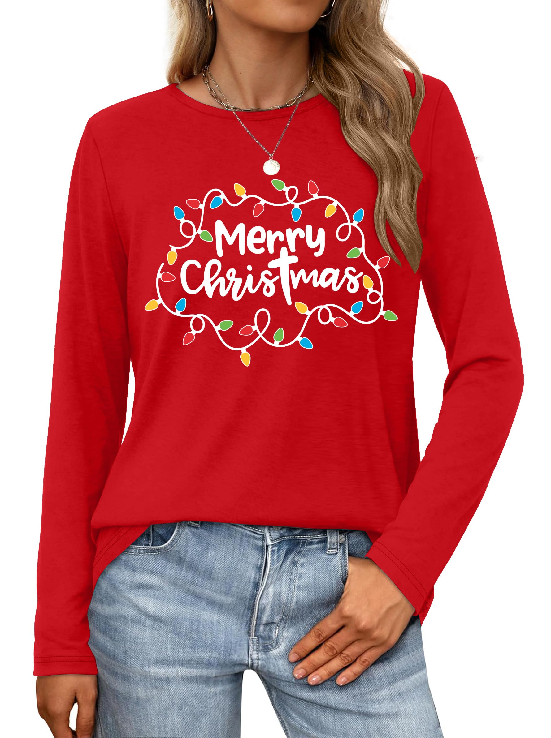 tiorhooe Weihnachtsshirt Damen Langarm 2025 Christmas Shirt Lustig Weihnachten Shirt Damen Top