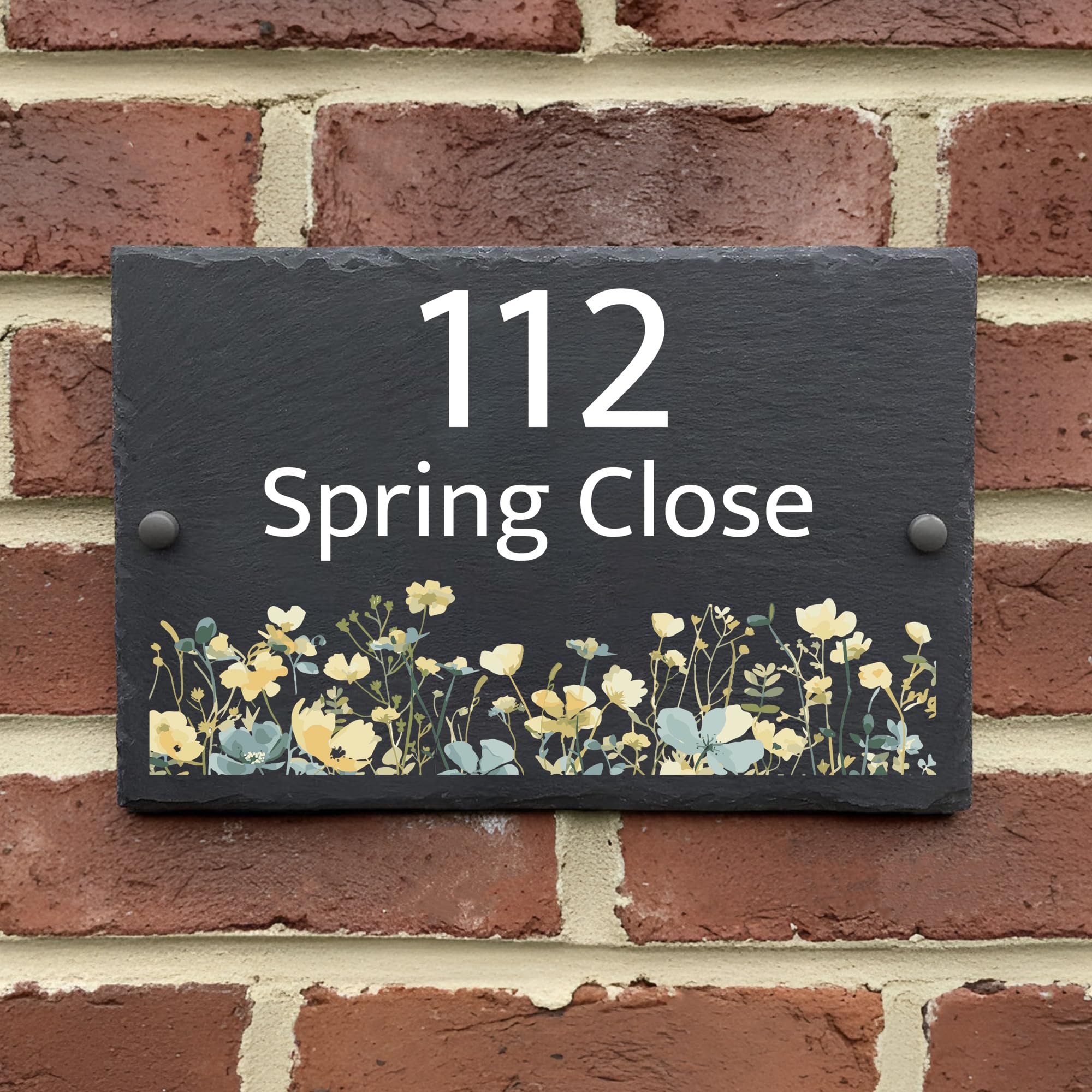 Rustic Slate House Sign - Custom Door Number Wall Plaque with Natural Farmhouse Floral Design - Includes Screws & Fixings - Ideal for Home, Office - 30 x 20 cm