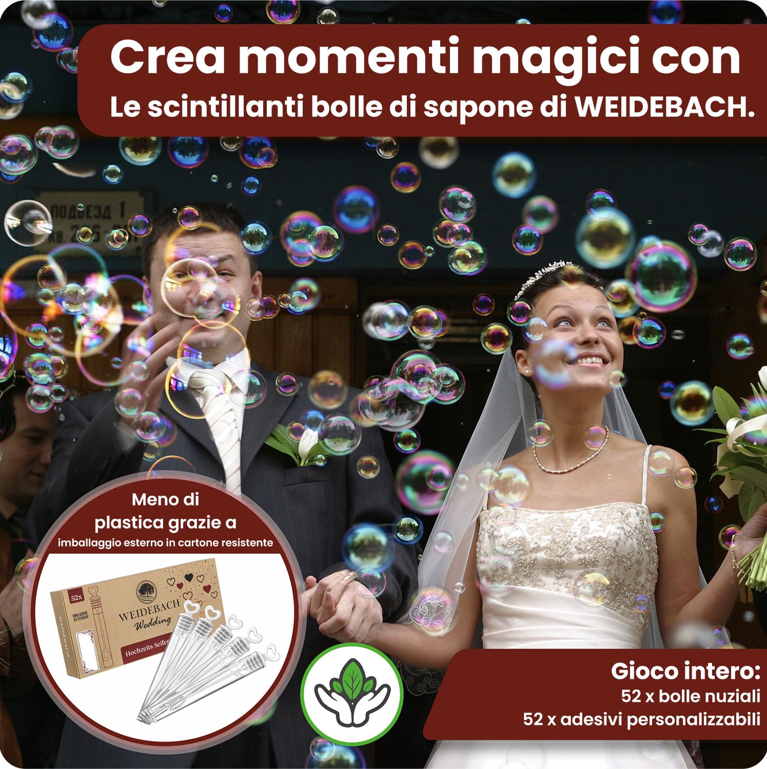 Weidebach® 52x Bolle romantiche per Matrimonio Perfetta Decorazione per Foto indimenticabili, incl. 52 Adesivi su Cui Scrivere, bomboniere