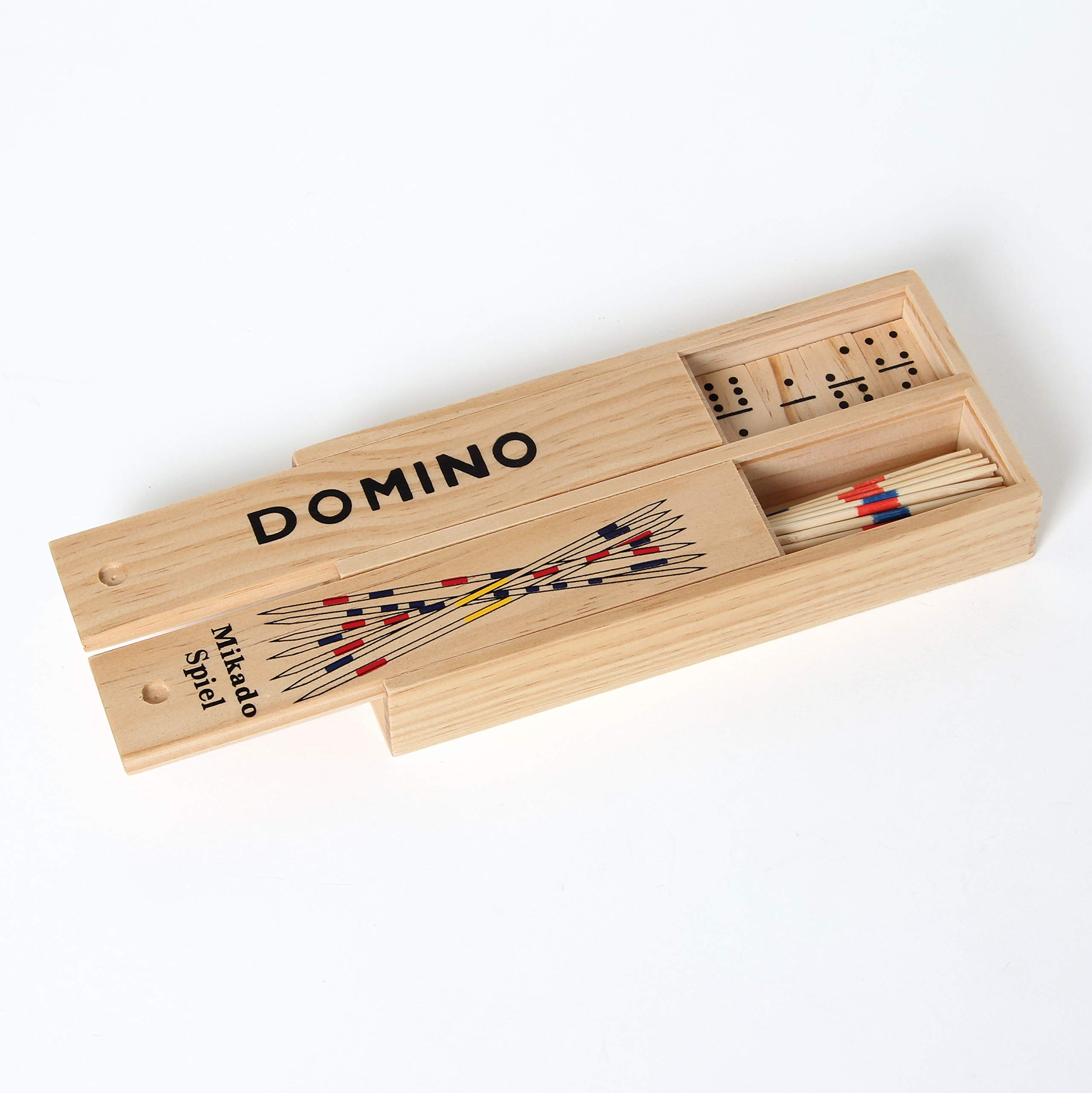 Bartl 101824 - Jeu traditionnel Mikado et Domino dans une boîte en bois pratique avec couvercle coulissant - 19,5 x 9 x 3 cm