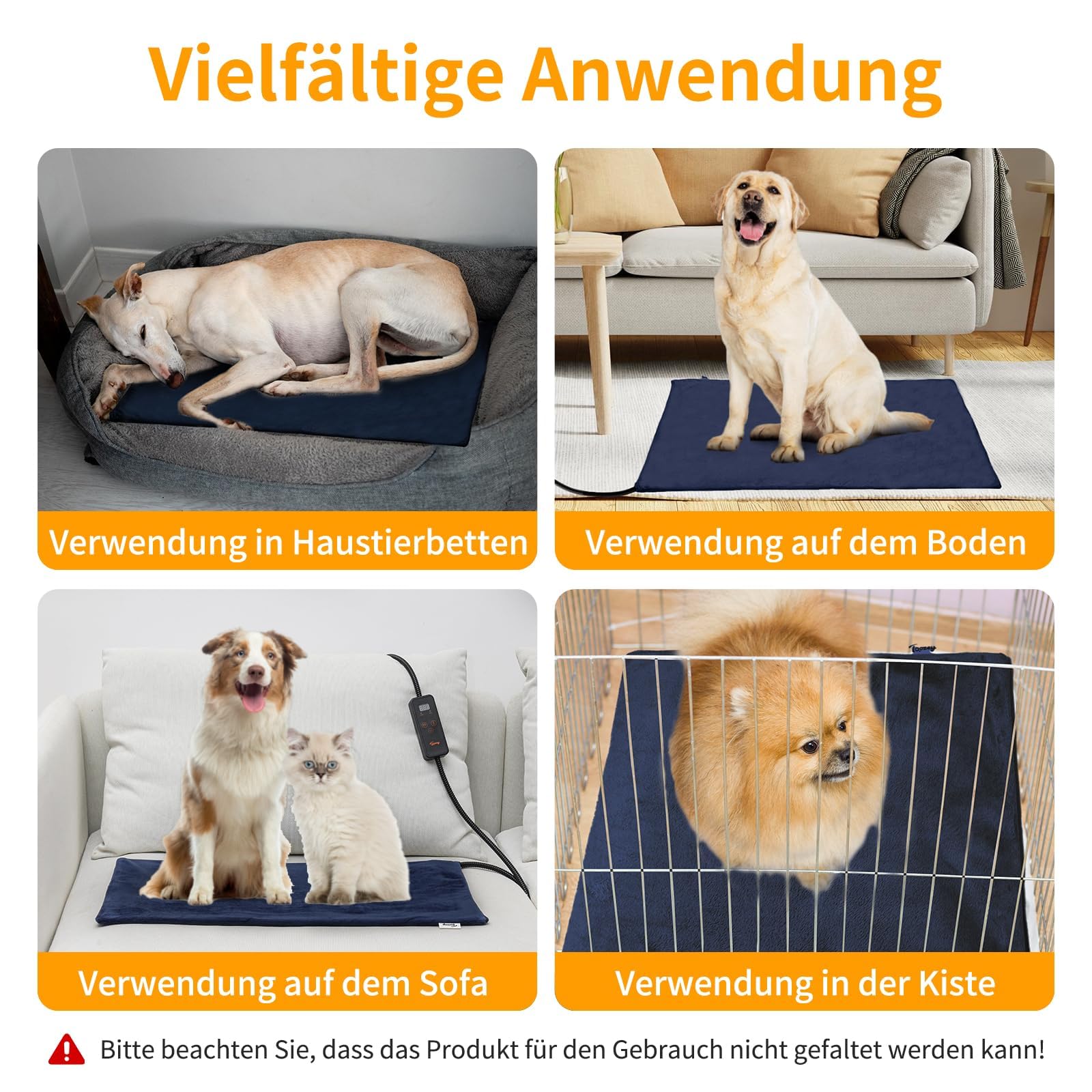 Toozey Katzen & Hund Heizmatte Innen 45 * 40cm, Timing & Temperatur Einstellbar Sicher Elektrisch Haustier Heizdecke, Weicher Wärmedecke für Neugeborene/Klein/Altere Katze und Hund, Blau - S
