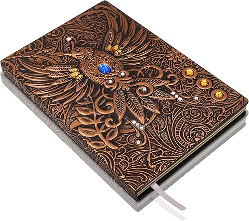 Phoenix Cuaderno de cuero Diario de viaje vintage Phoenix hecho a mano en 3D con papel rayado, cuaderno de bocetos de cuero fresco, diario de