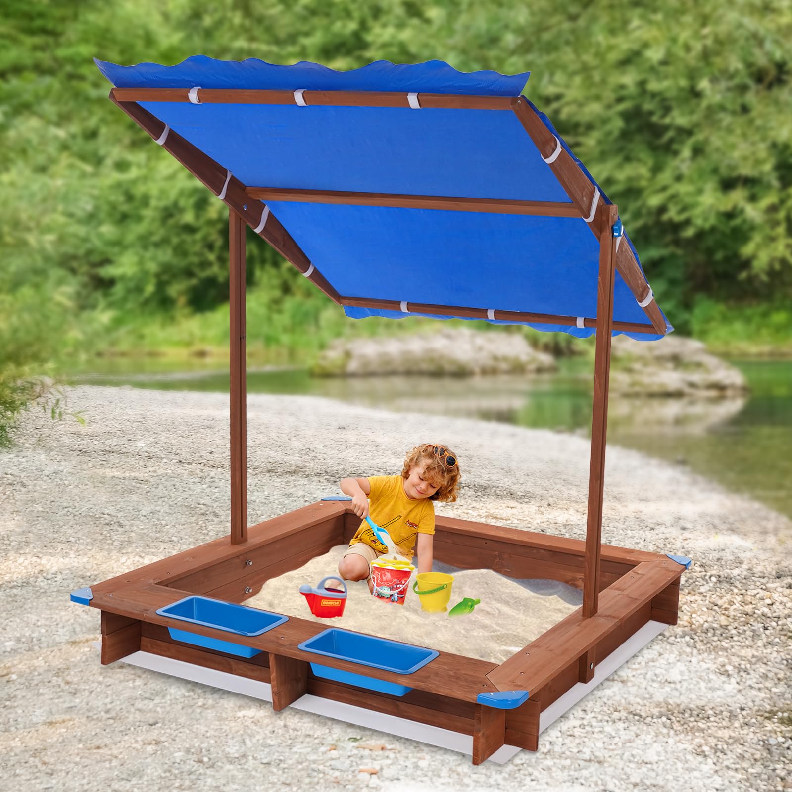 Sandkasten mit Dach 126x121x118cm - Sandkiste Holzsandkasten mit Abdeckung - Kindersandkasten, Sandkästen für den Garten