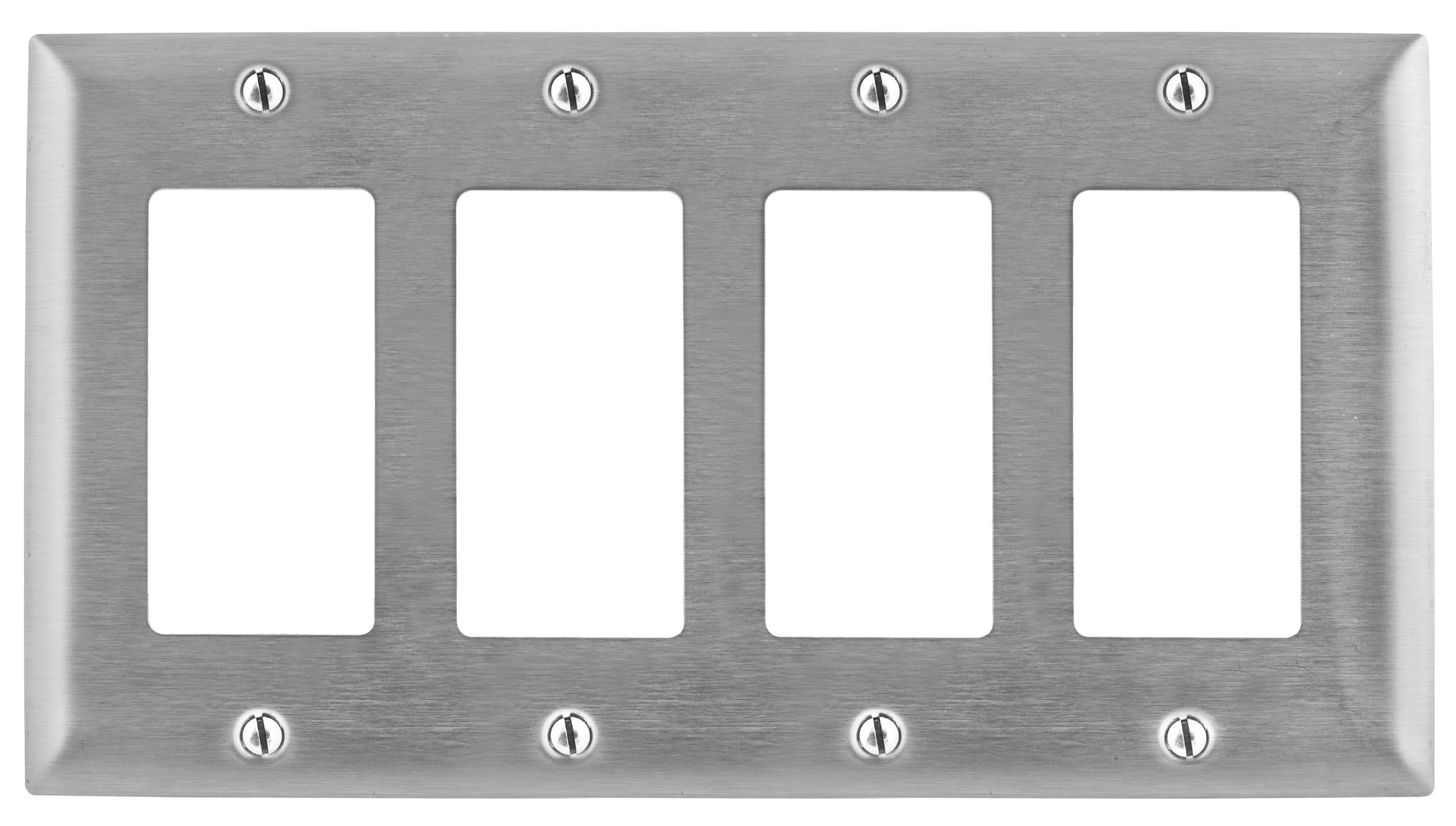 Bryant Electric SS264 Metallic Wallplate, 4-Gang, 4 Decorator/GFCI Openings, Standard Size, 302/304 Stainless Steel