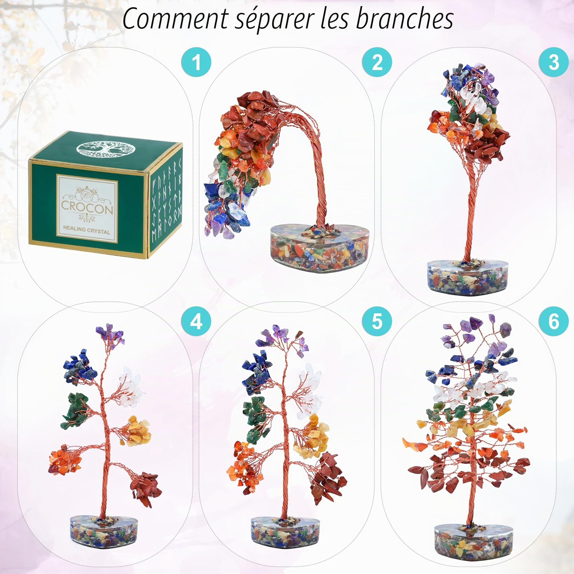 Crocon Arbre en Cristal, Cadeaux d'anniversaire Porte-Bonheur pour Femmes et Mamans, Base en cœur, Pierres et Cristaux de guérison des 7 Chakras, décoration Feng Shui pour la Maison et Le Bureau