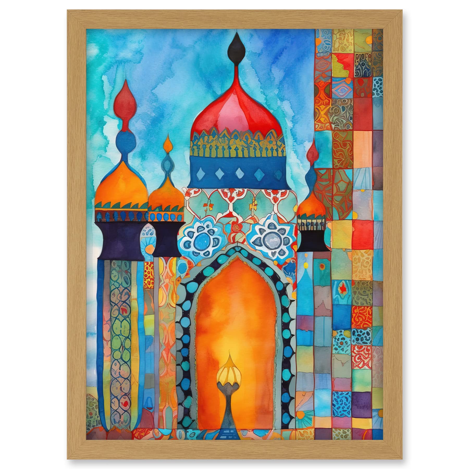Artery8 Abstract Islamic Mosque Entrance Prayer Folk Art Artwork Framed A3 Wall Art Print