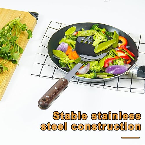 Miniatura 5 de FJNATINH Espátula Wok de acero inoxidable, cucharón, juego de herramientas de cucharón de espumadera, utensilios de cocina pulidos con mango de