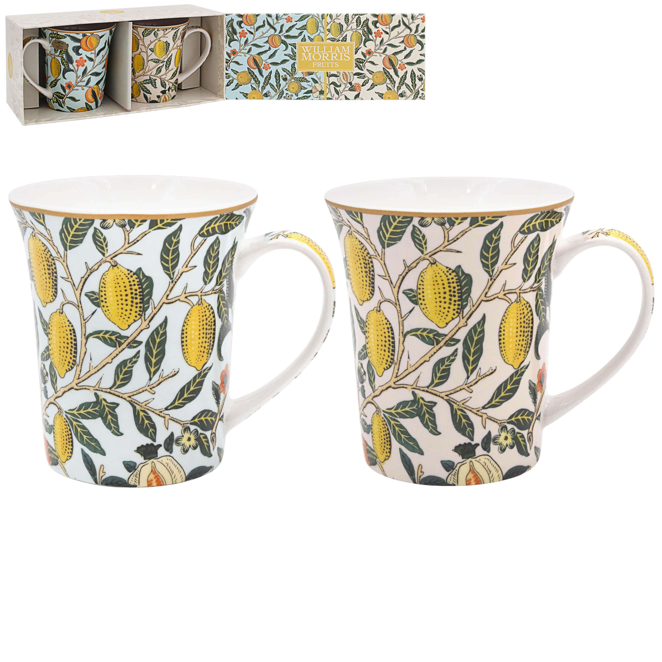The Leonardo Collection Wm. Morris Assortments Fine China Fruits Mugs Set 2 x 300ml for Hot & Cold Drinks | Durable Coffee Cups for Home & Office | Easy-to-Hold Coffee Mugs for Daily Use