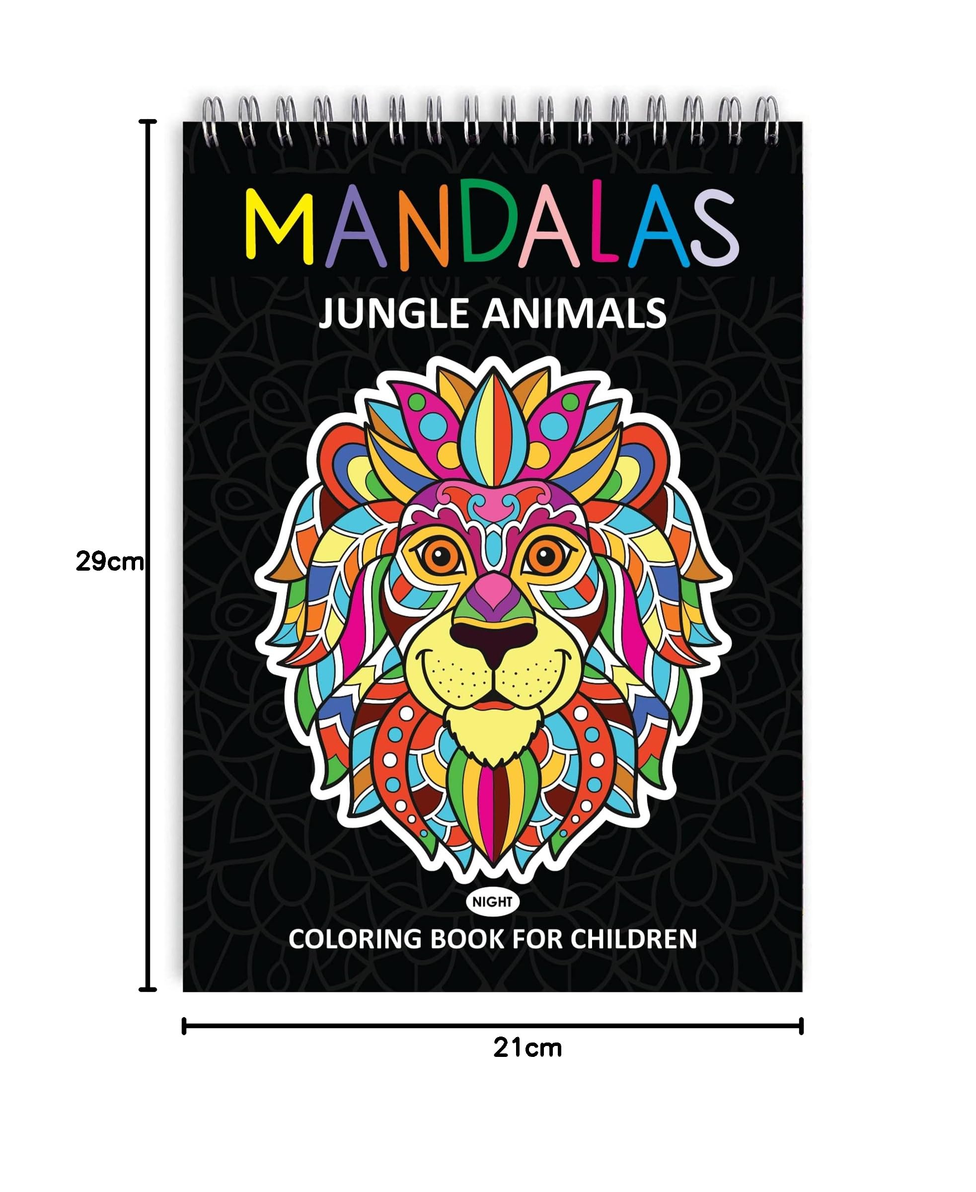 Finoly Mandala Kolorowanka dla Dzieci z 30 Wzorami | Kolorowanka ze Zwierzęcymi Mandalami | Mandala Kolorowanki dla Dzieci z DżungliZwierzętami A4 | Papier Premium | Spiralne Wiązanie | Noc