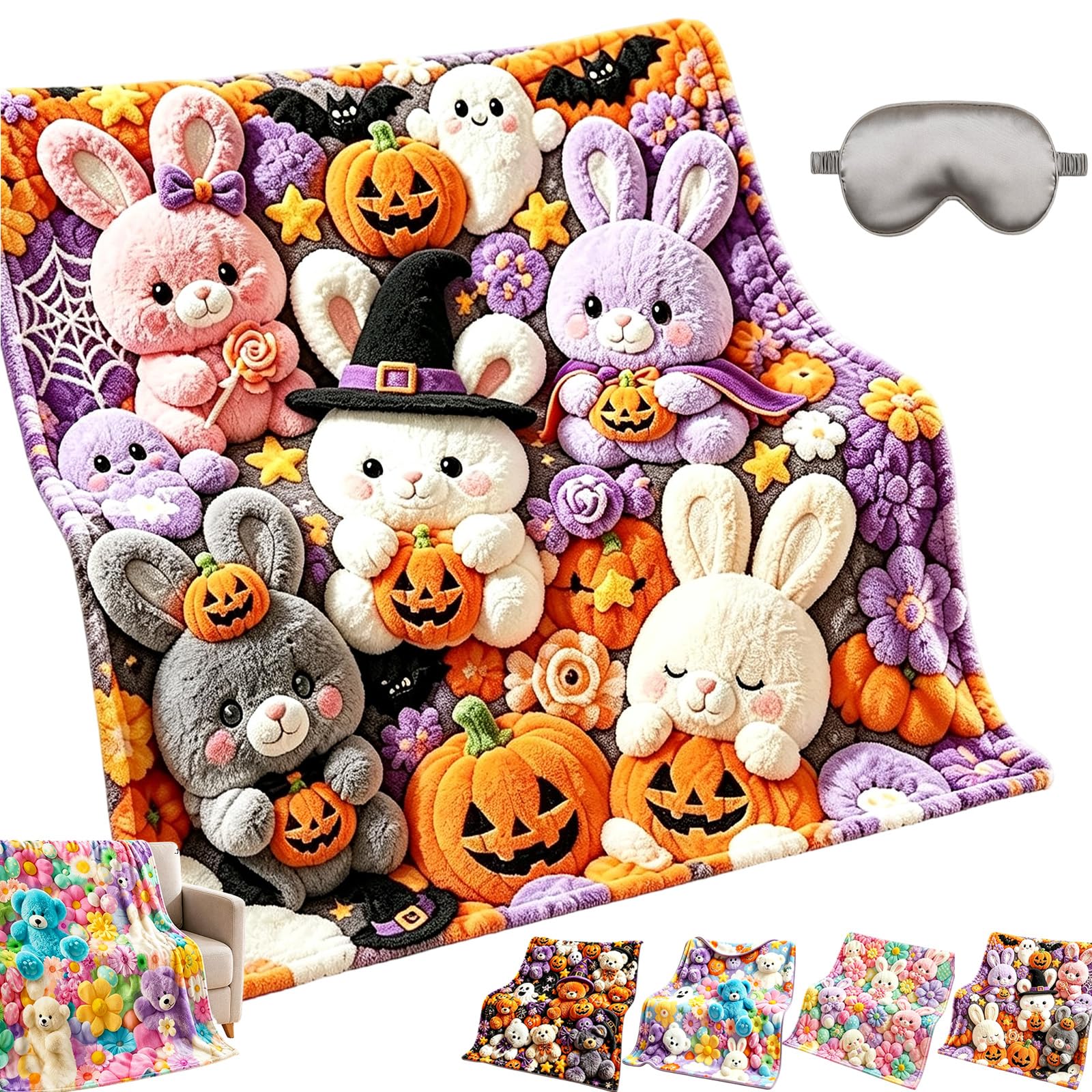 Teddy Pastel Floral Print Throw Blanket Soft Plush Flannel (A,50*60in)