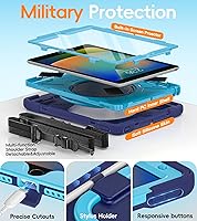 Vista 4 de BATYUE Funda para iPad de 9ª/8ª/7ª generación (funda resistente para iPad de 10.2 pulgadas 2021/2020/2019) con protector de pantalla, soporte