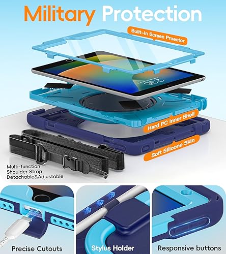 Miniatura 4 de BATYUE Funda para iPad de 987 generación (funda resistente para iPad de 10.2 pulgadas 202120202019) con protector de pantalla, soporte giratorio,