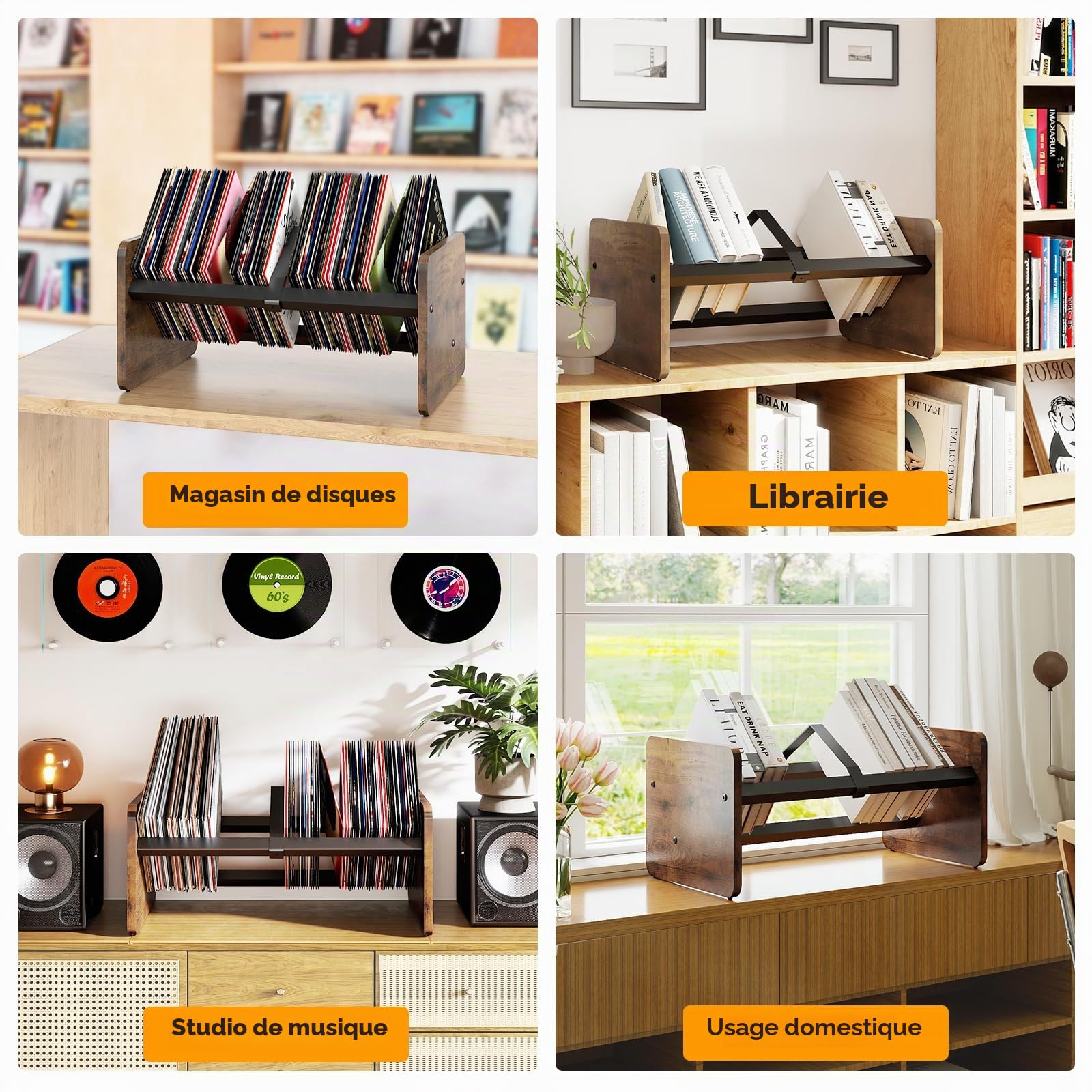 TVON Wooden Rangement Vinyle,Vinyl Storage Stand for 80-100 LPs Records ,Record holder & CD Rack & Albums Displays,Support de rangement pour disques vinyles with Adjustable Divider