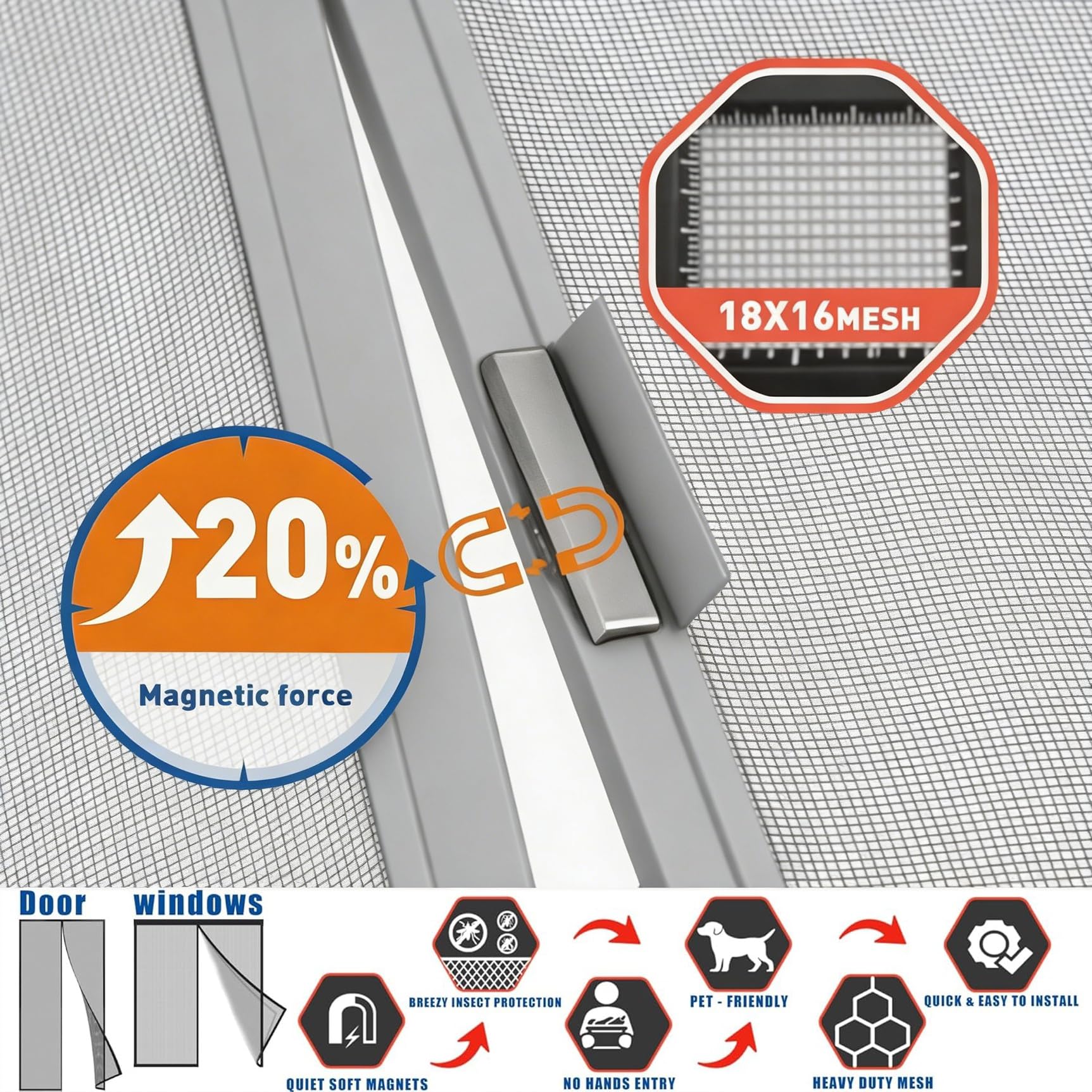 Magnetvorhang 135 x 150 cm Automatisches Schließen, Ohne Bohren, Verschiedene Größen, Magnetvorhang Ist Ideal Insektenschutzvorhang mit Magneten für Alle Türen Und Fenster, Grau