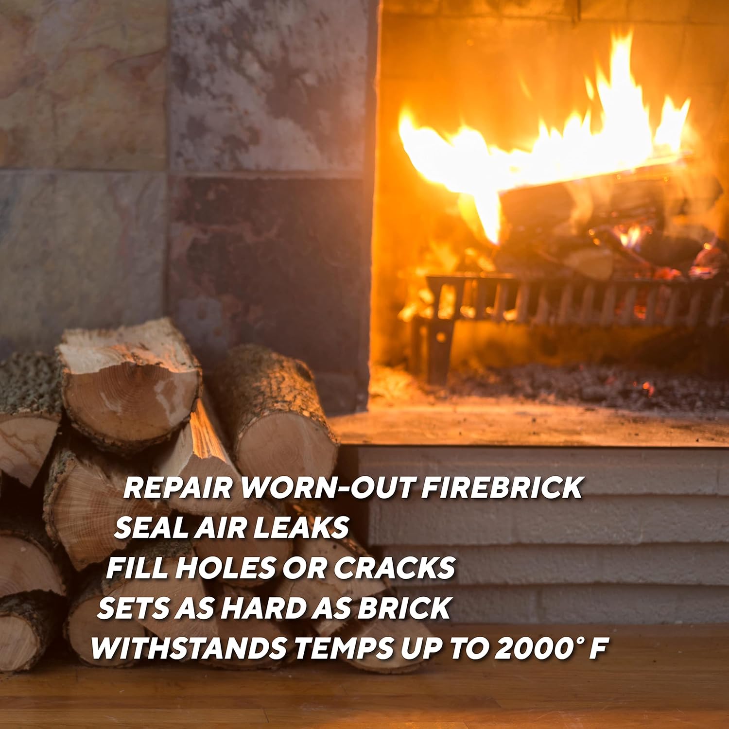 Rutland Refractory Cement 64 Oz - Fiber-Reinforced Pre-Mixed High Temperature Cement for Fireplace, Wood Stove & Fire Brick - Made in USA, Buff, 4 Lbs